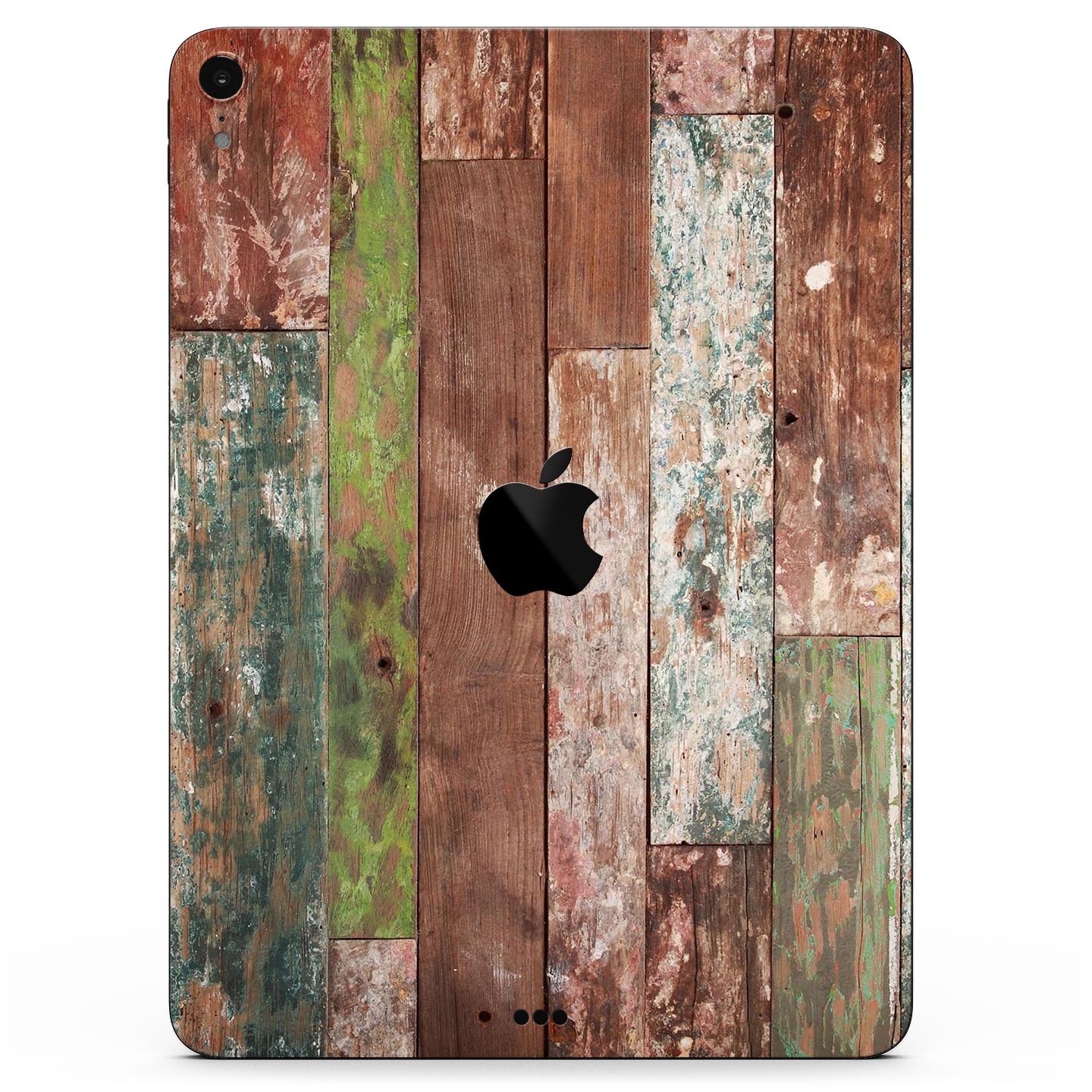 Vintage Wood Planks Full Body Skin Decal for Apple iPad Pro, showcasing a rustic wood design with a smooth finish.