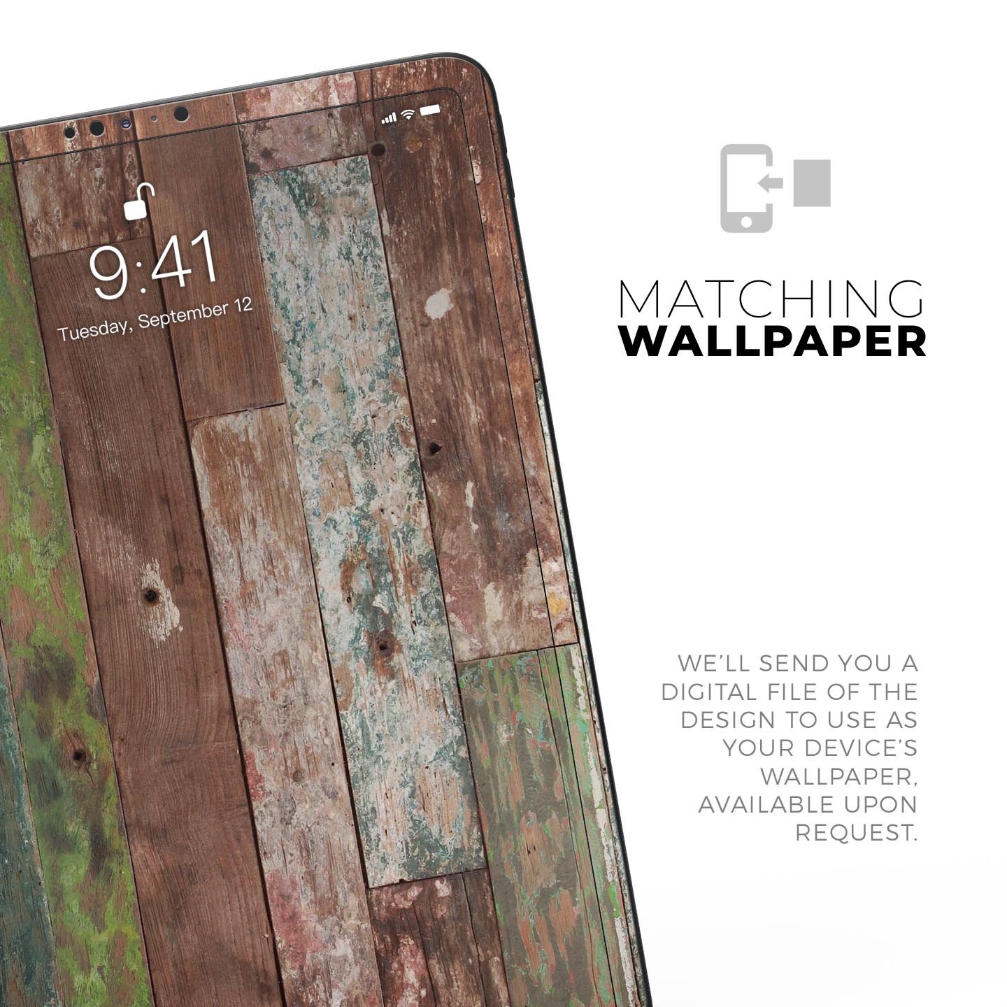 Vintage Wood Planks Full Body Skin Decal for Apple iPad Pro, showcasing a rustic wood design with a smooth finish.