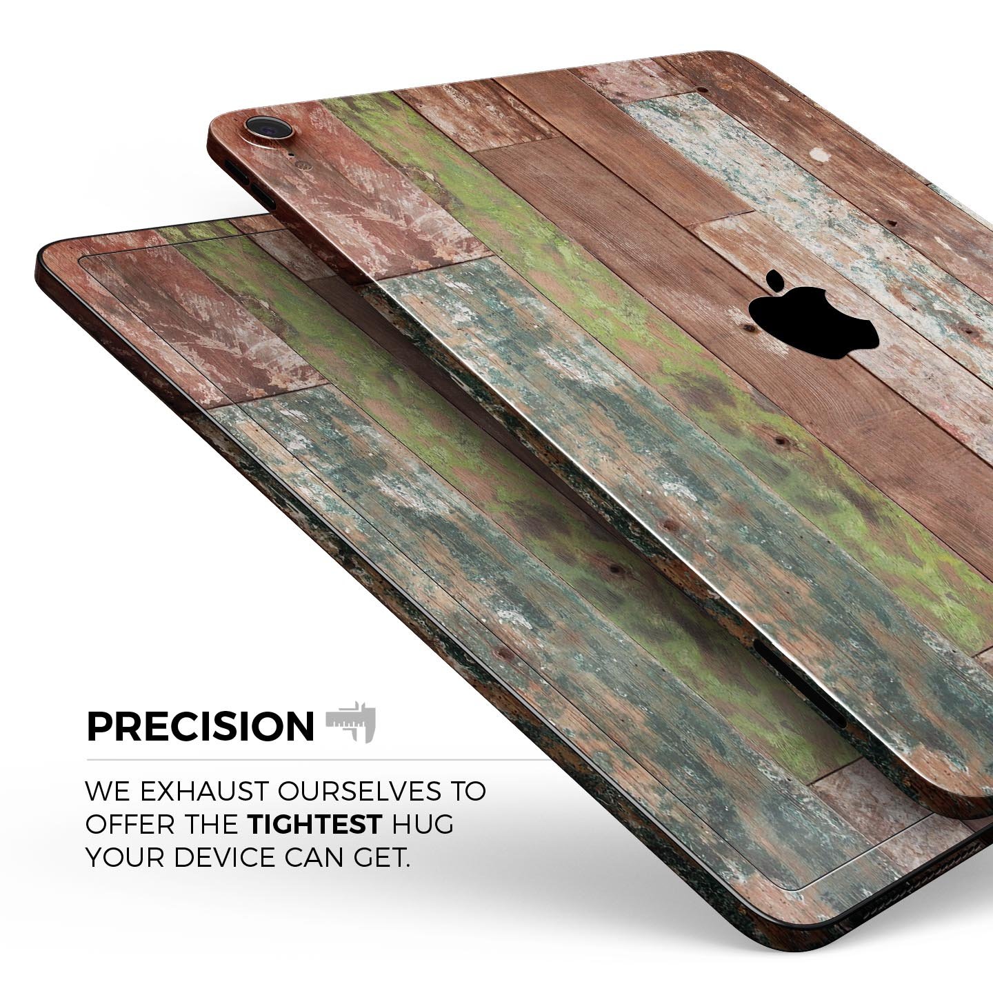 Vintage Wood Planks Full Body Skin Decal for Apple iPad Pro, showcasing a rustic wood design with a smooth finish.