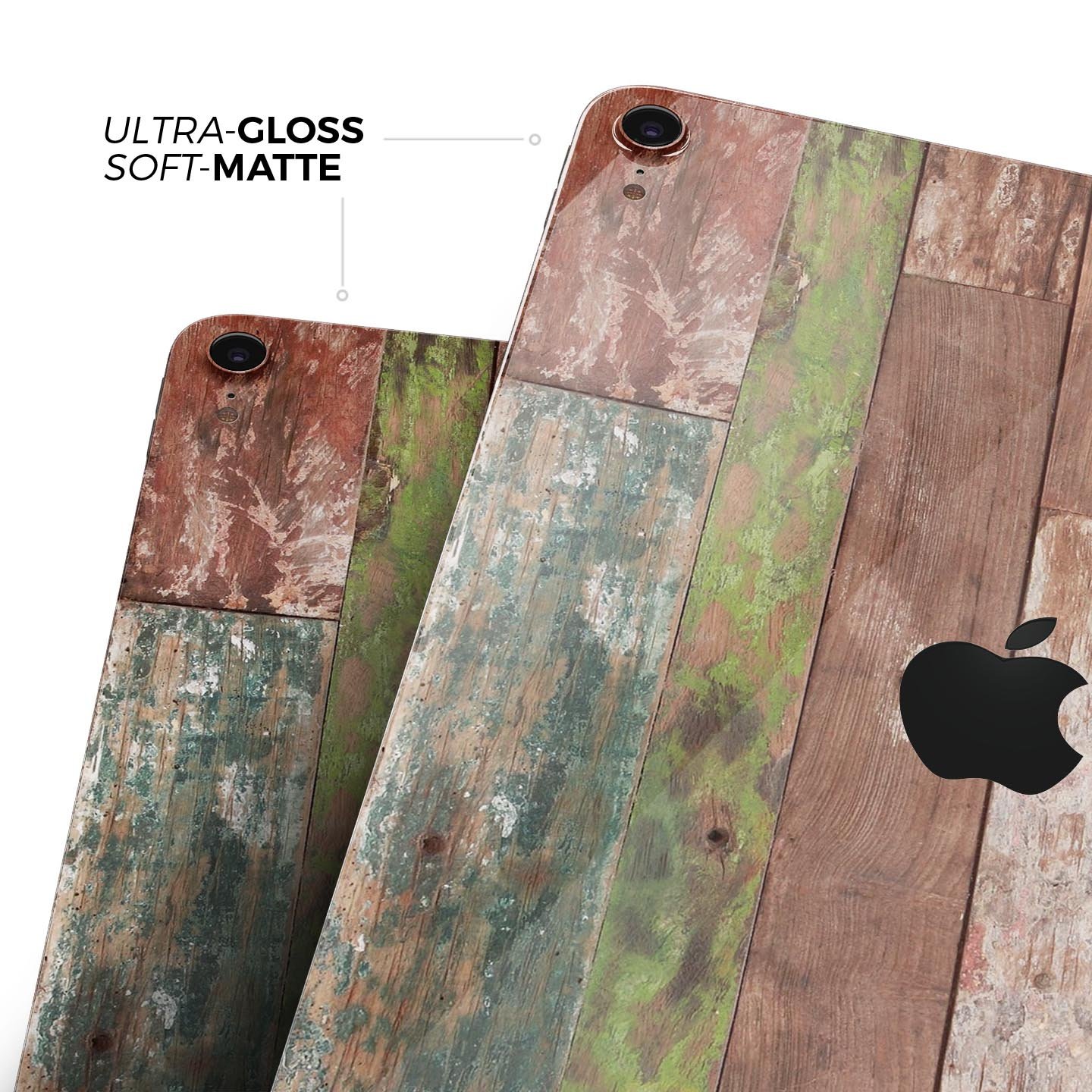 Vintage Wood Planks Full Body Skin Decal for Apple iPad Pro, showcasing a rustic wood design with a smooth finish.