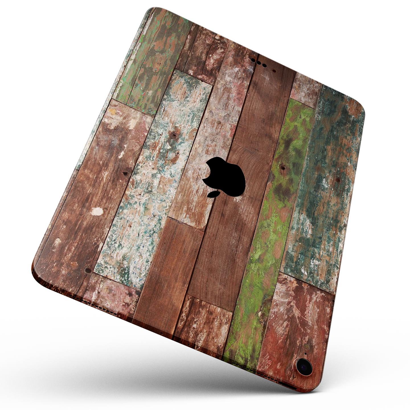 Vintage Wood Planks Full Body Skin Decal for Apple iPad Pro, showcasing a rustic wood design with a smooth finish.