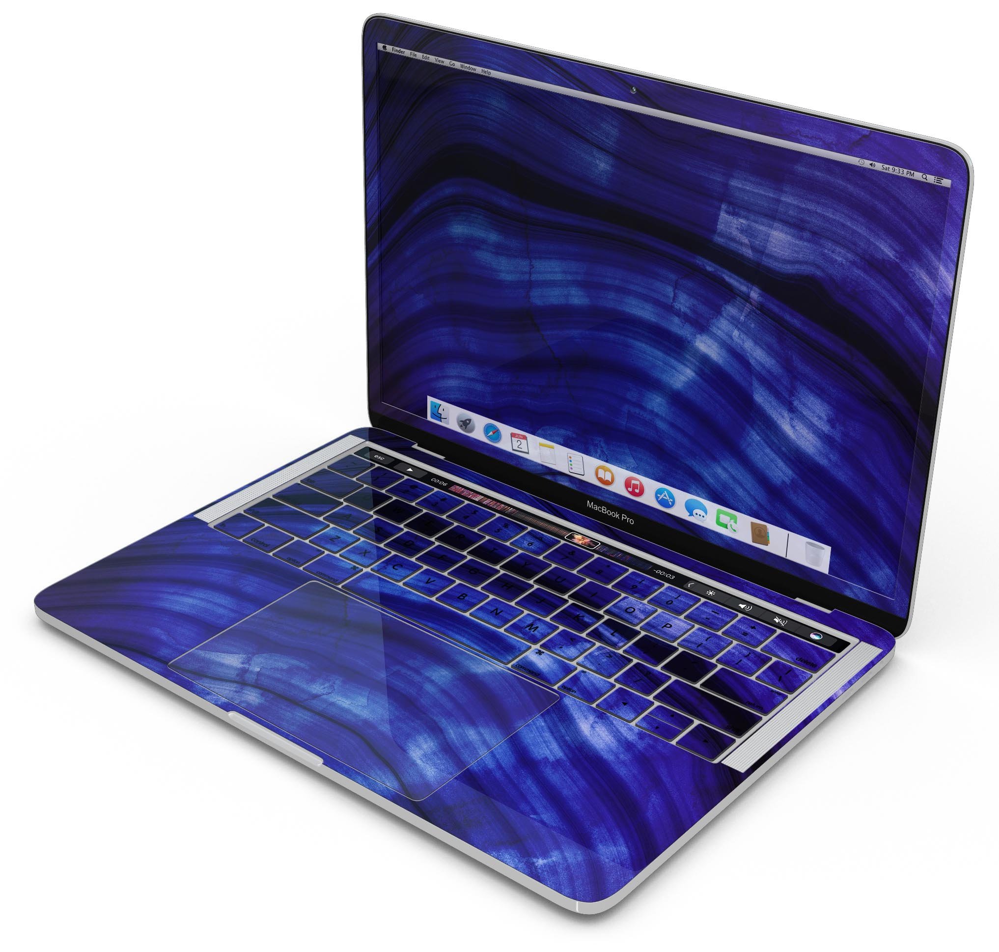 Vivid Agate Vein Slice Blue V11 skin decal wrap kit for MacBook, showcasing a beautiful blue agate design.