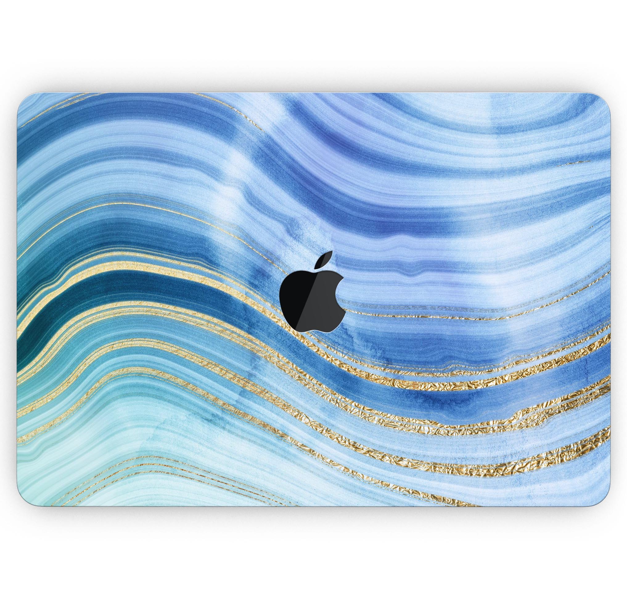 Vivid Agate Vein Slice Blue skin decal wrap kit for MacBook, showcasing a vibrant design with a glossy finish.