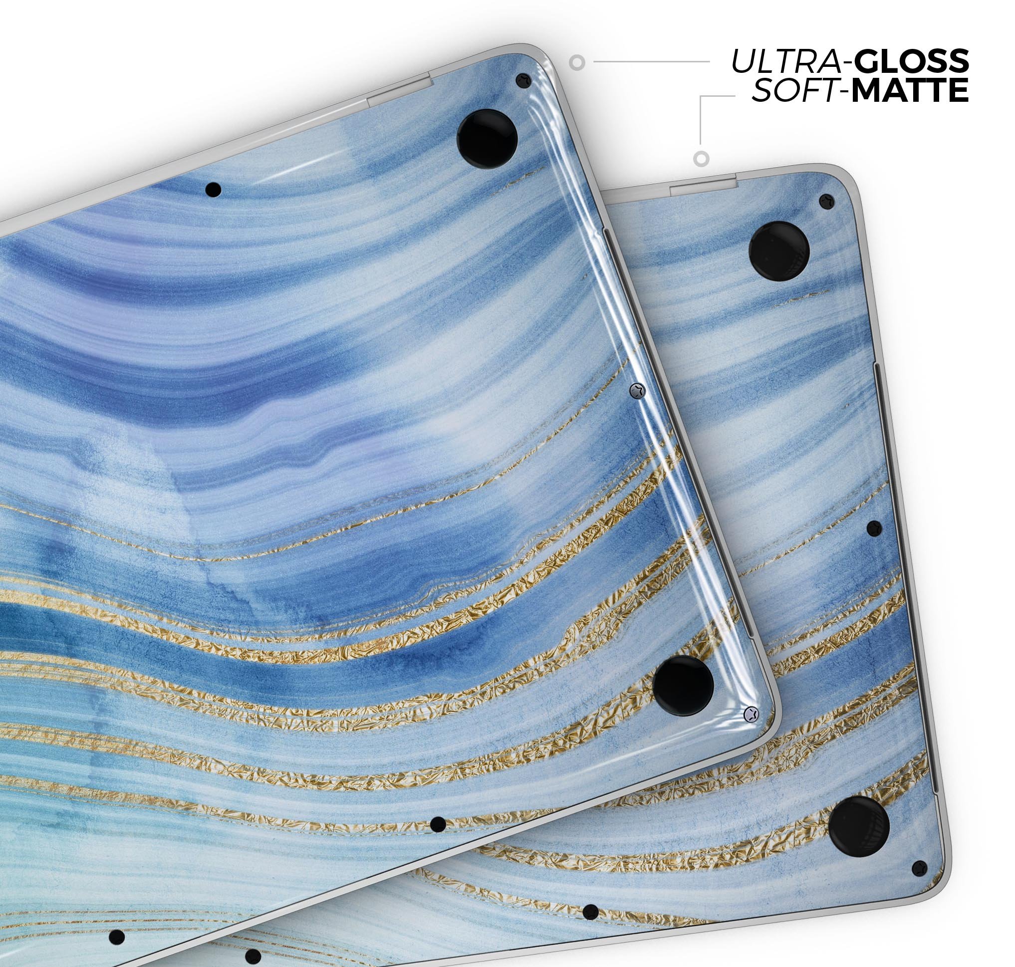 Vivid Agate Vein Slice Blue skin decal wrap kit for MacBook, showcasing a vibrant design with a glossy finish.