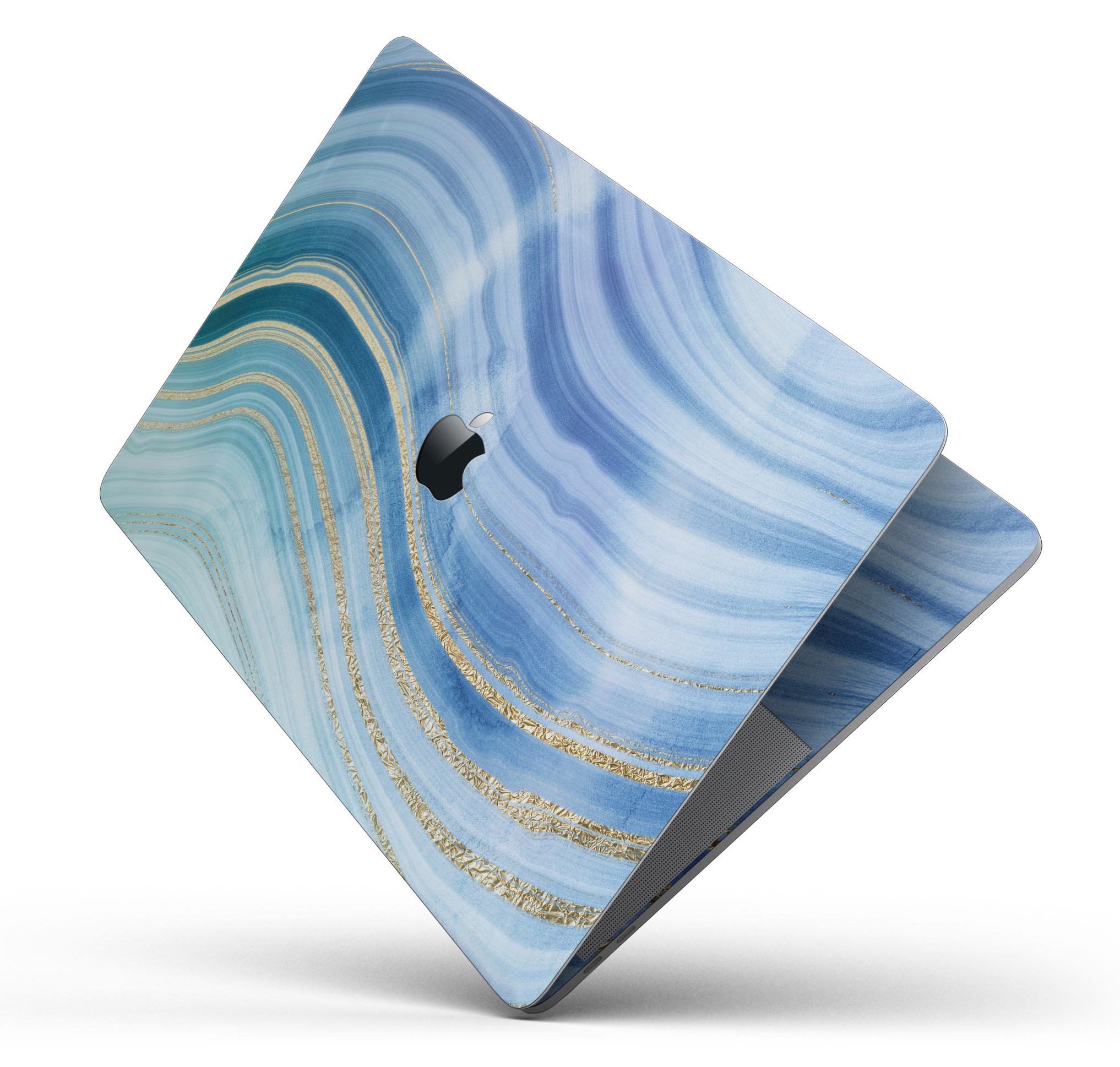 Vivid Agate Vein Slice Blue skin decal wrap kit for MacBook, showcasing a vibrant design with a glossy finish.