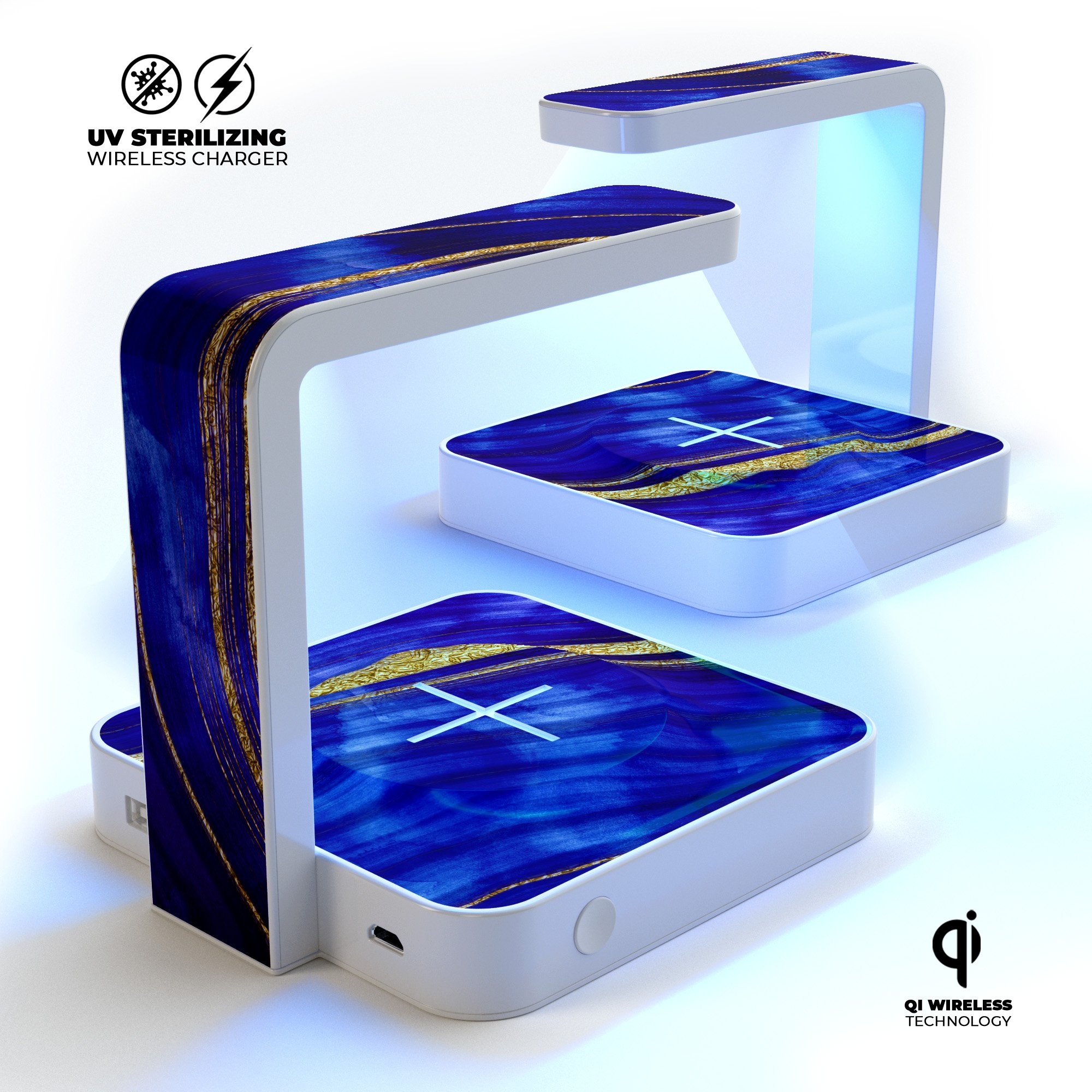 Vivid Agate Vein Slice Blue V6 UV Germicidal Sanitizing Sterilizing charger with a sleek design and wireless charging feature.