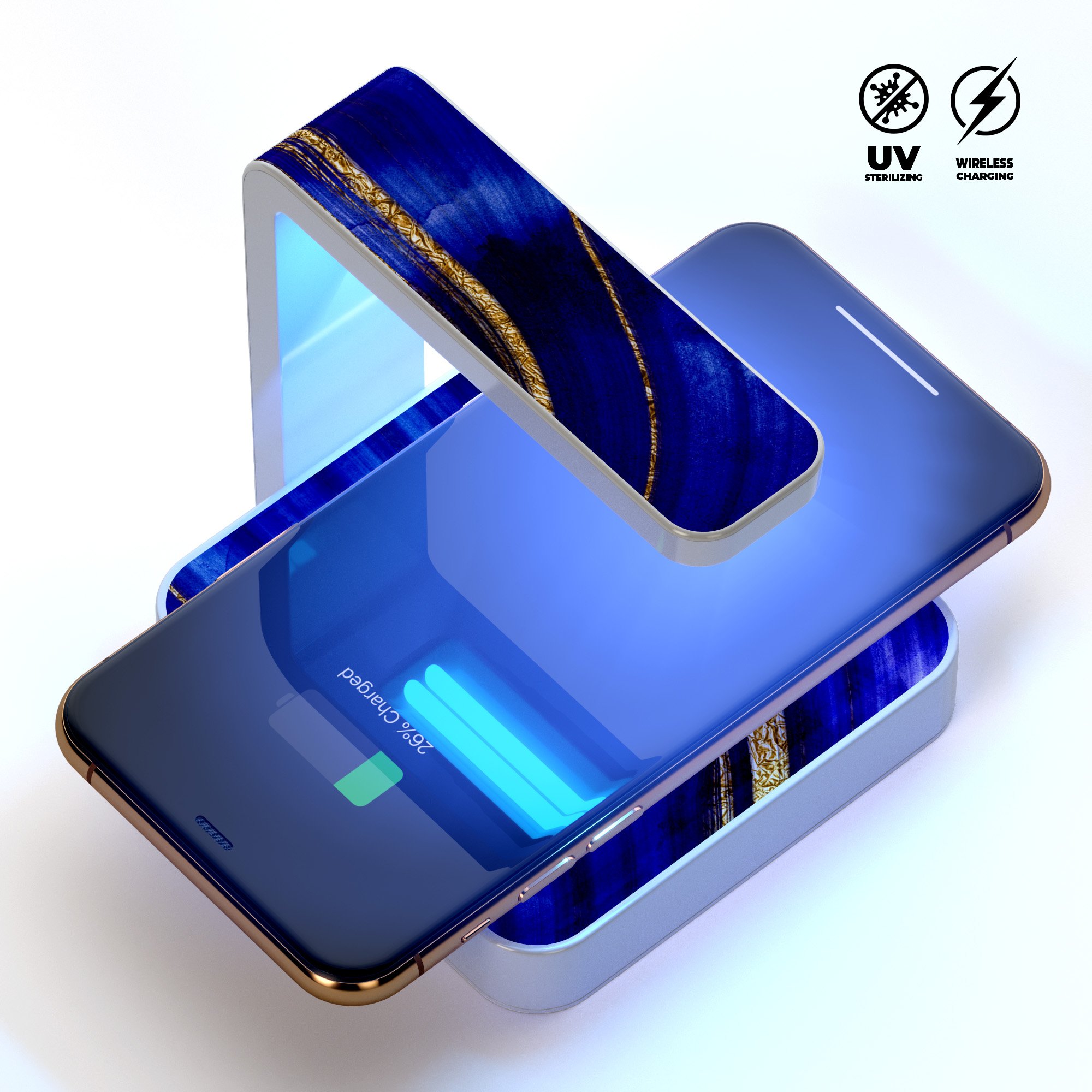 Vivid Agate Vein Slice Blue V6 UV Germicidal Sanitizing Sterilizing charger with a sleek design and wireless charging feature.