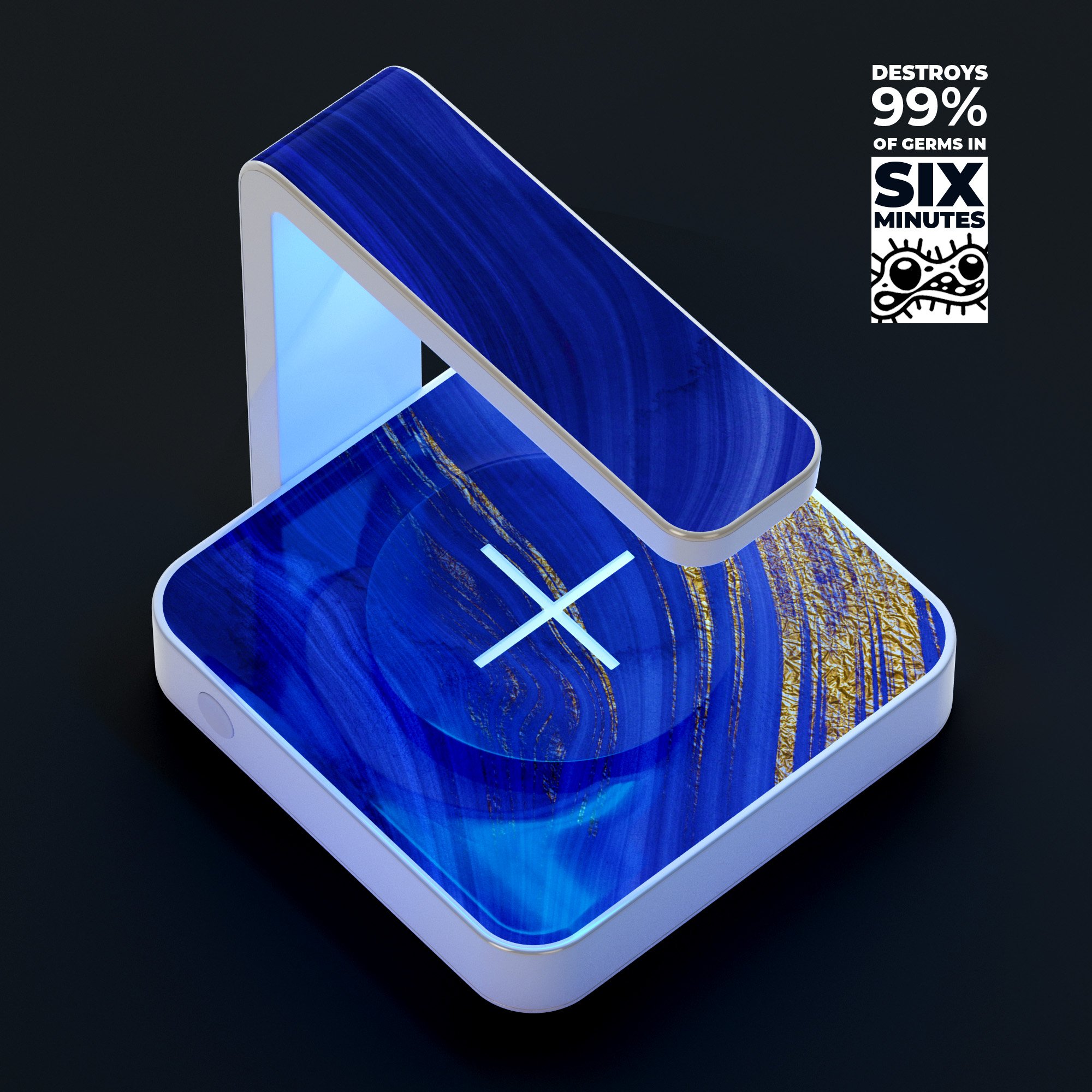 Vivid Agate Vein Slice Blue V9 UV Germicidal Sanitizing Sterilizing charger with decorative skin, showcasing its sleek design and functionality.