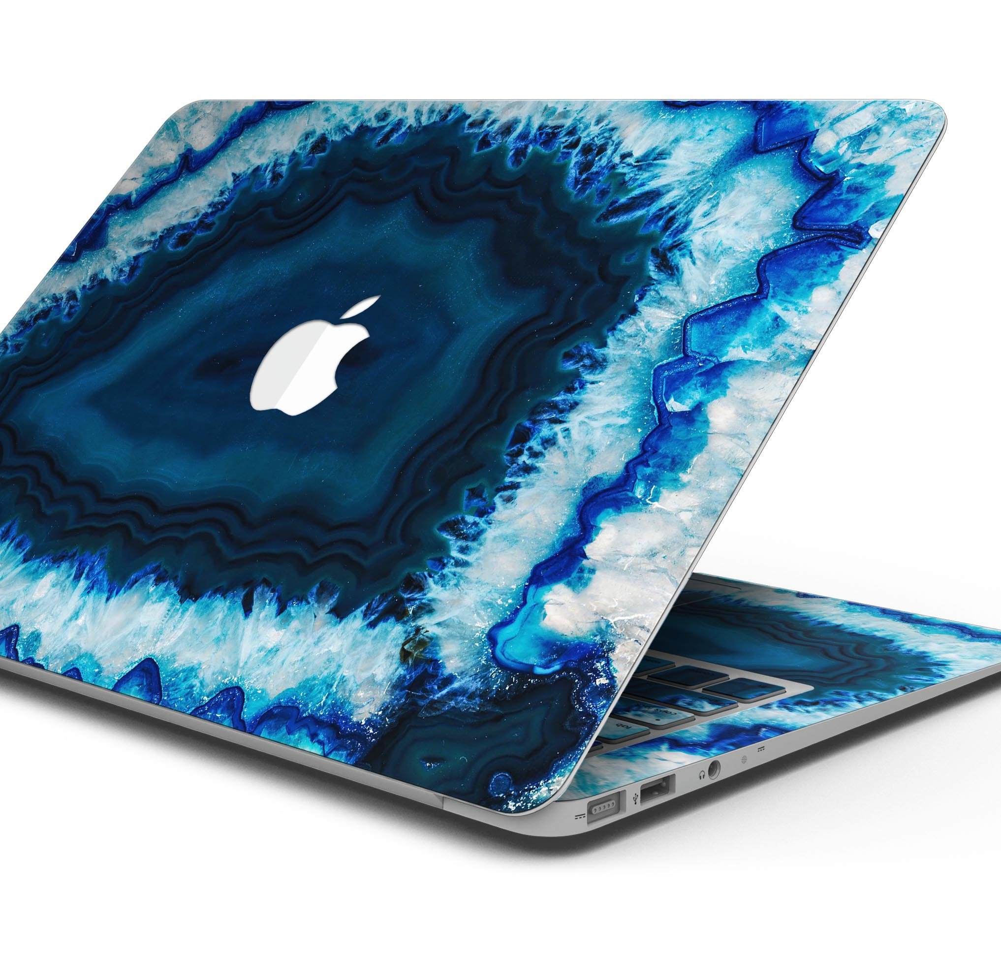 Vivid Blue Agate Crystal skin decal wrap kit for MacBook, showcasing a vibrant blue agate design with a smooth finish.