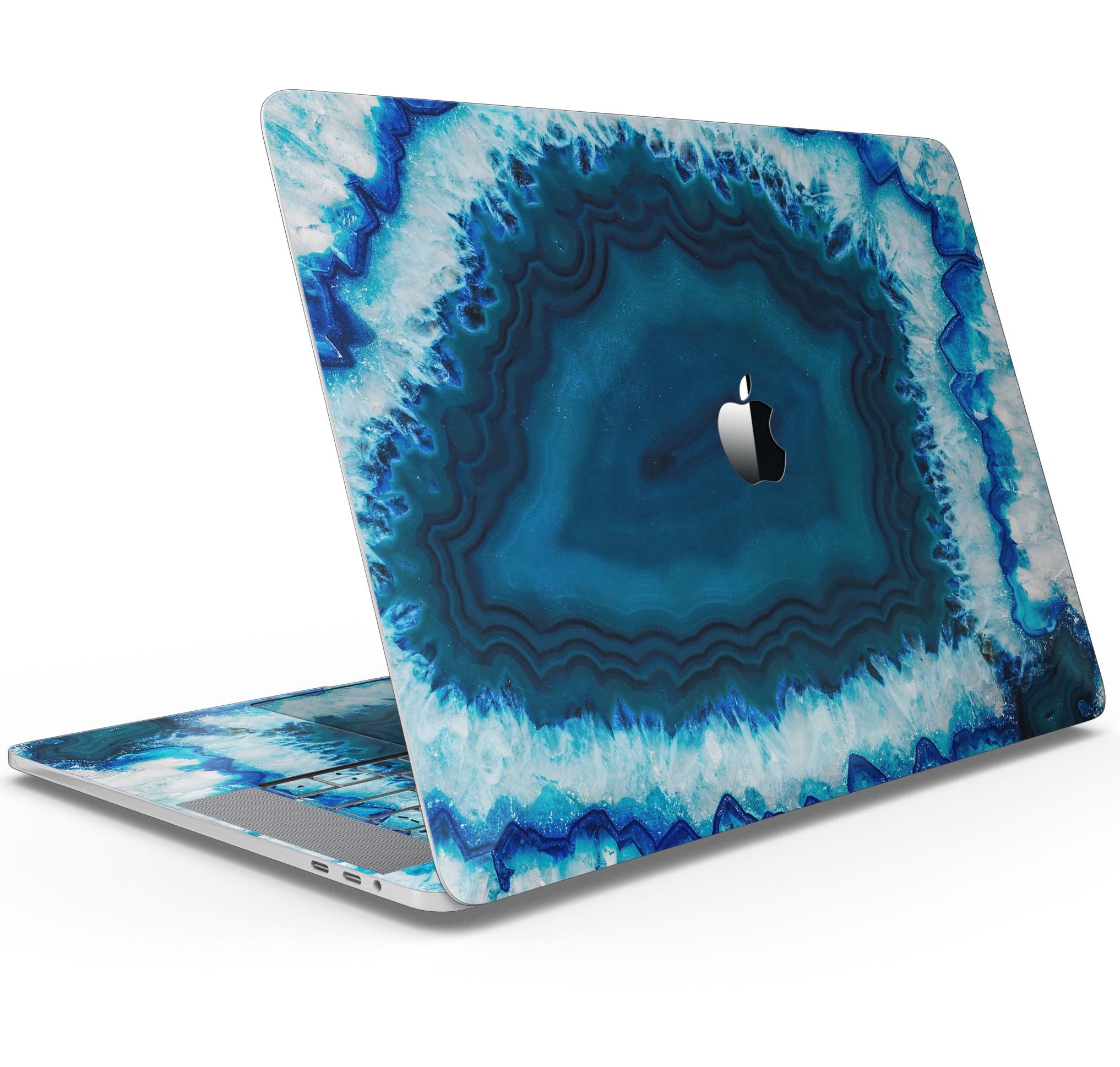 Vivid Blue Agate Crystal skin decal wrap kit for MacBook, showcasing a vibrant blue agate design with a smooth finish.