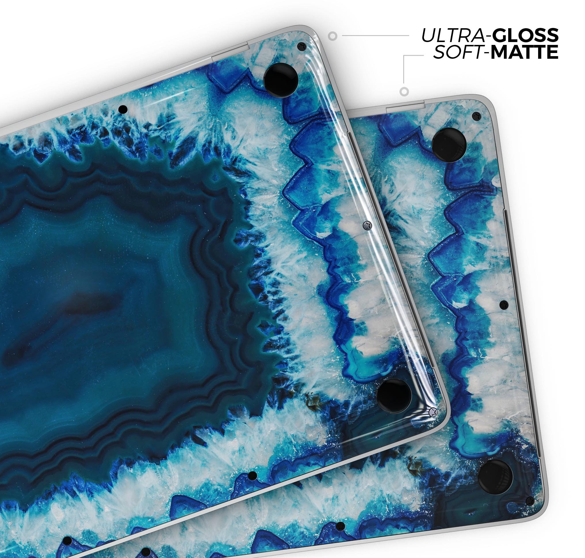 Vivid Blue Agate Crystal skin decal wrap kit for MacBook, showcasing a vibrant blue agate design with a smooth finish.