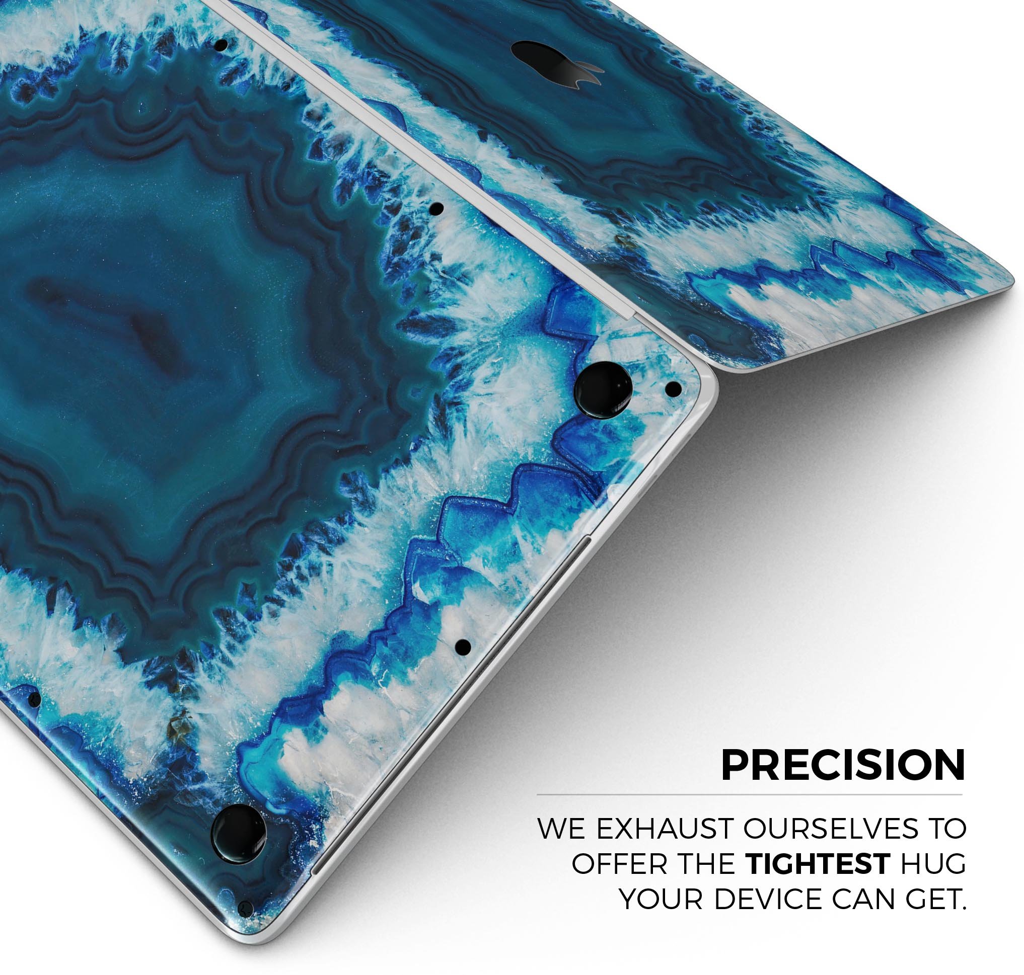 Vivid Blue Agate Crystal skin decal wrap kit for MacBook, showcasing a vibrant blue agate design with a smooth finish.