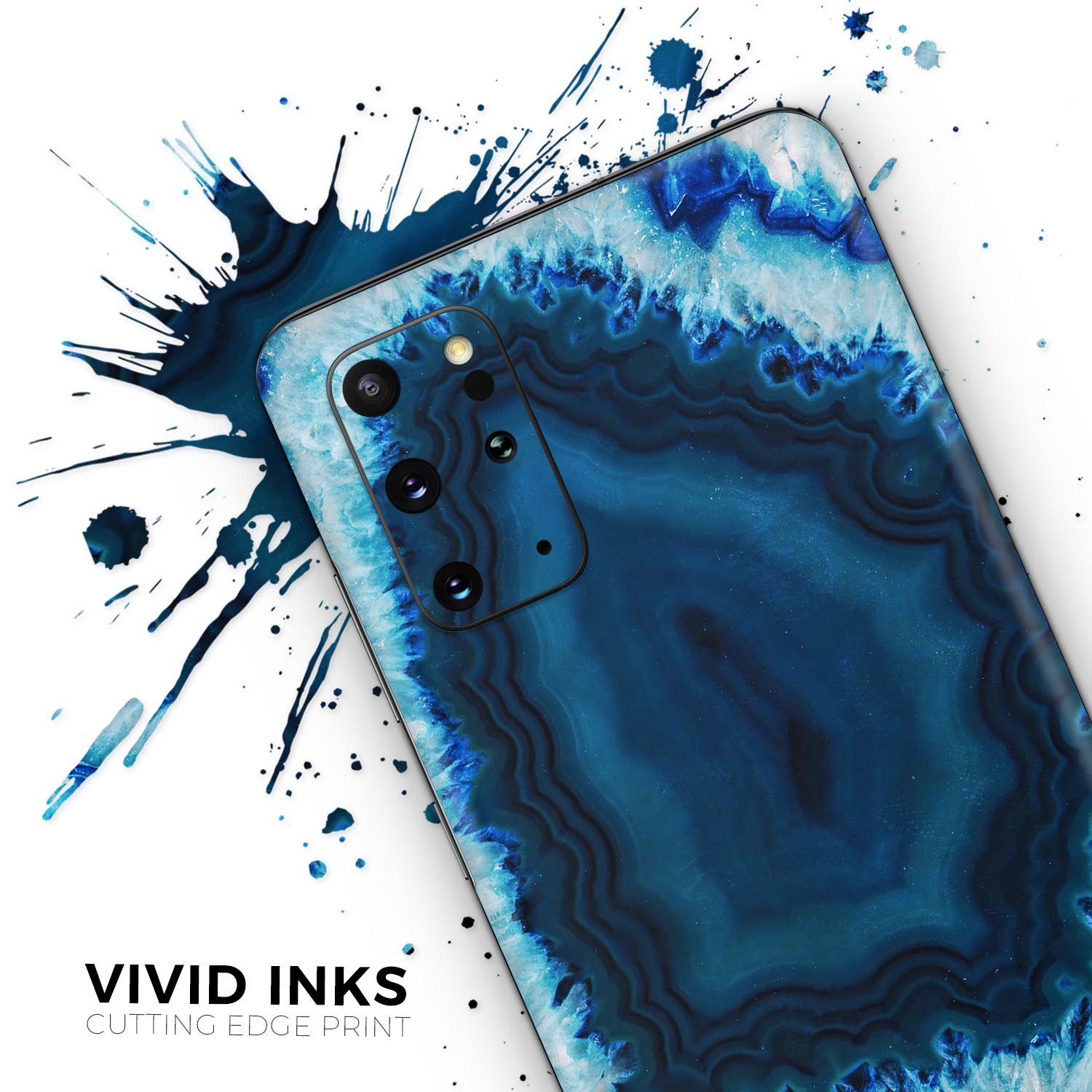 Vivid Blue Agate Crystal Skin-Kit for Samsung Galaxy S-Series, showcasing a vibrant blue agate design on a sleek vinyl surface.