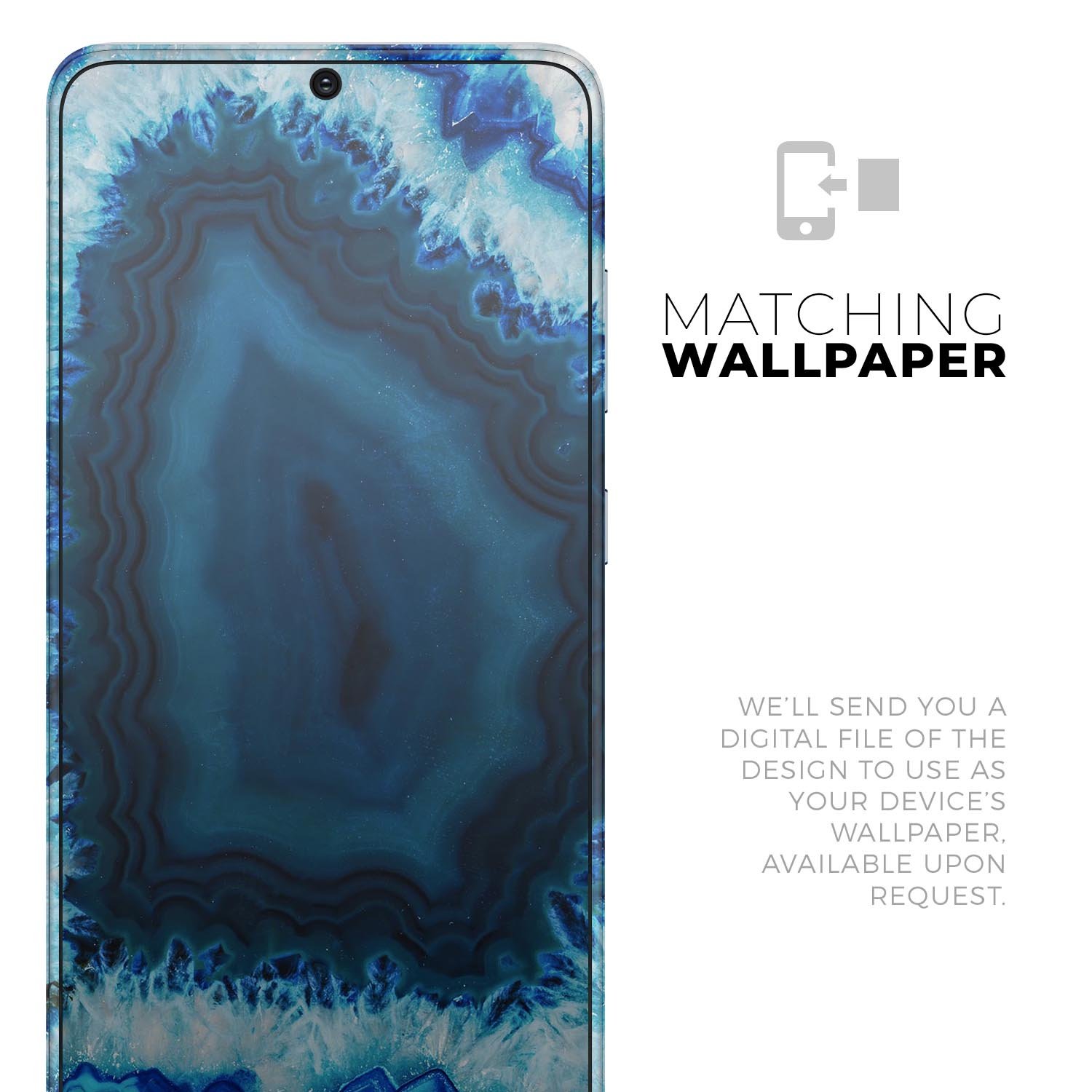 Vivid Blue Agate Crystal Skin-Kit for Samsung Galaxy S-Series, showcasing a vibrant blue agate design on a sleek vinyl surface.