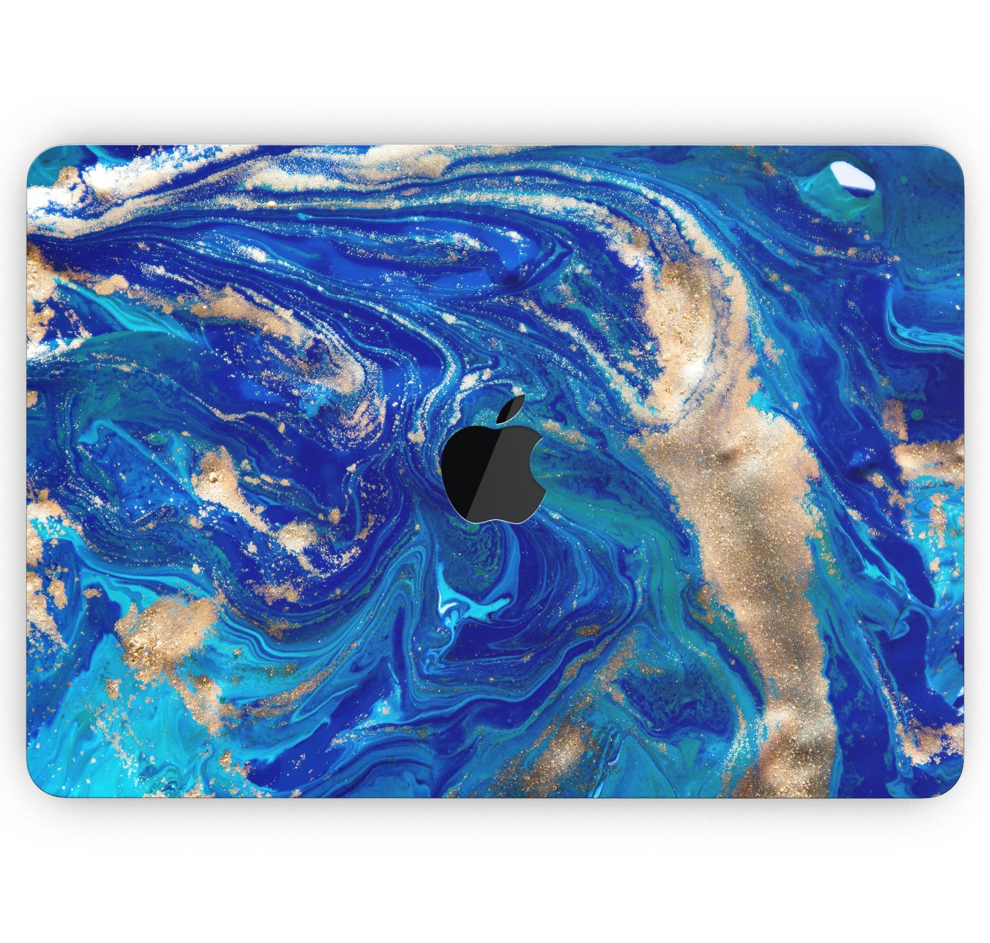 Vivid Blue Gold Acrylic Skin Decal Wrap Kit for MacBook, showcasing a vibrant design with a glossy finish.
