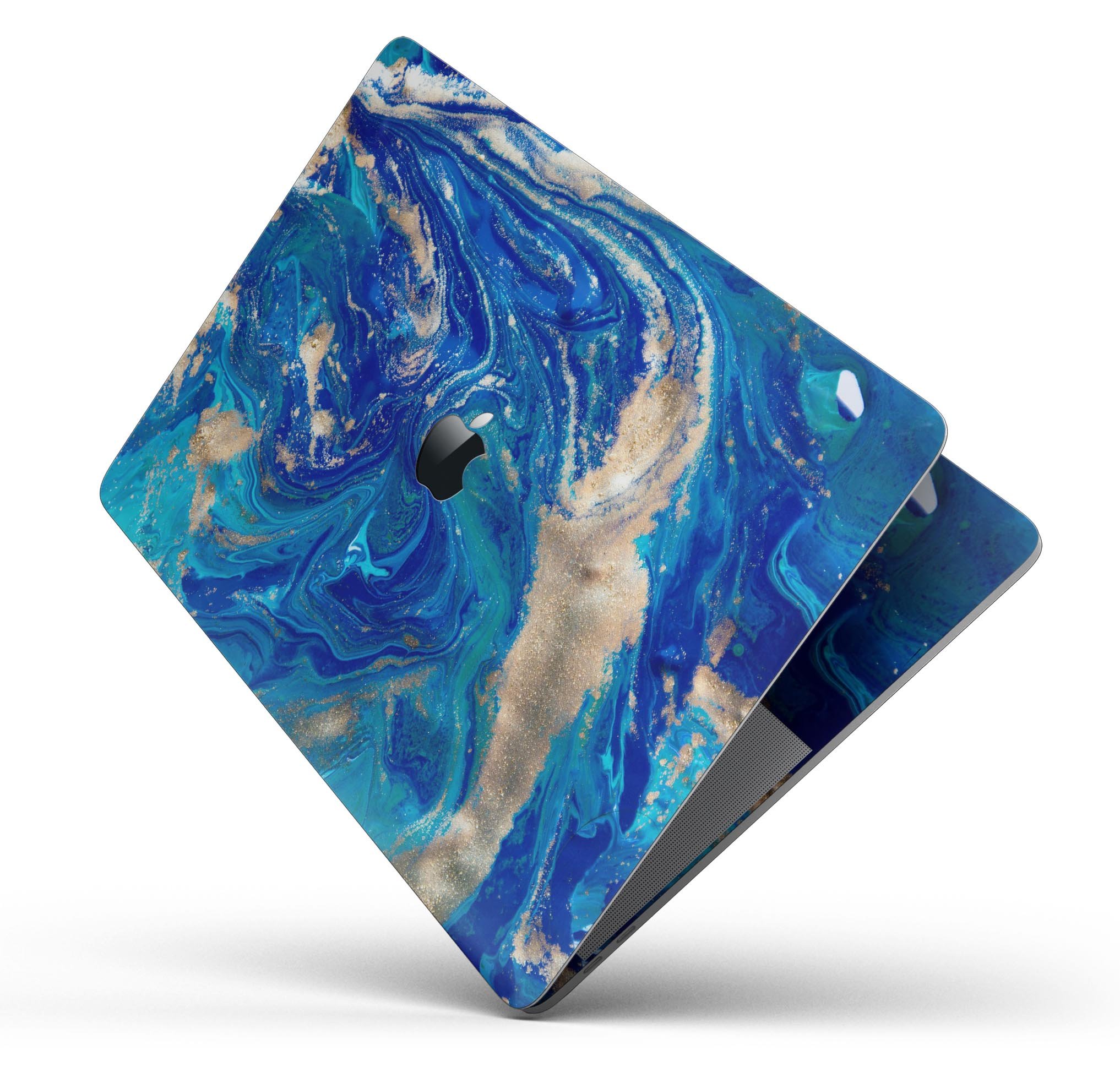Vivid Blue Gold Acrylic Skin Decal Wrap Kit for MacBook, showcasing a vibrant design with a glossy finish.