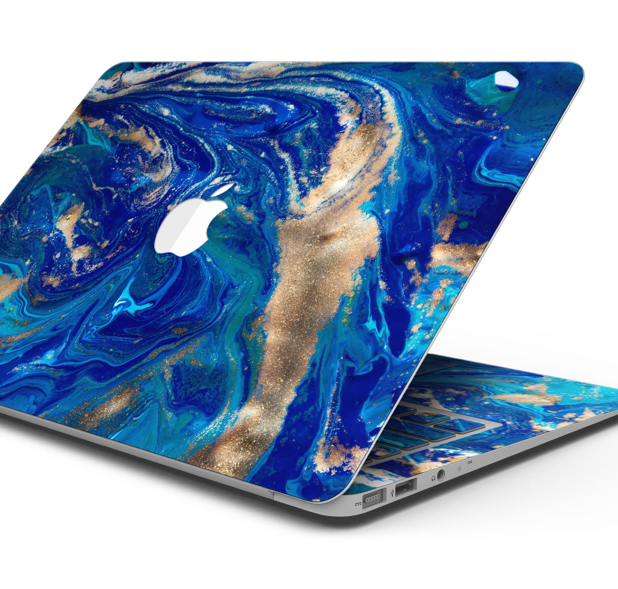 Vivid Blue Gold Acrylic Skin Decal Wrap Kit for MacBook, showcasing a vibrant design with a glossy finish.