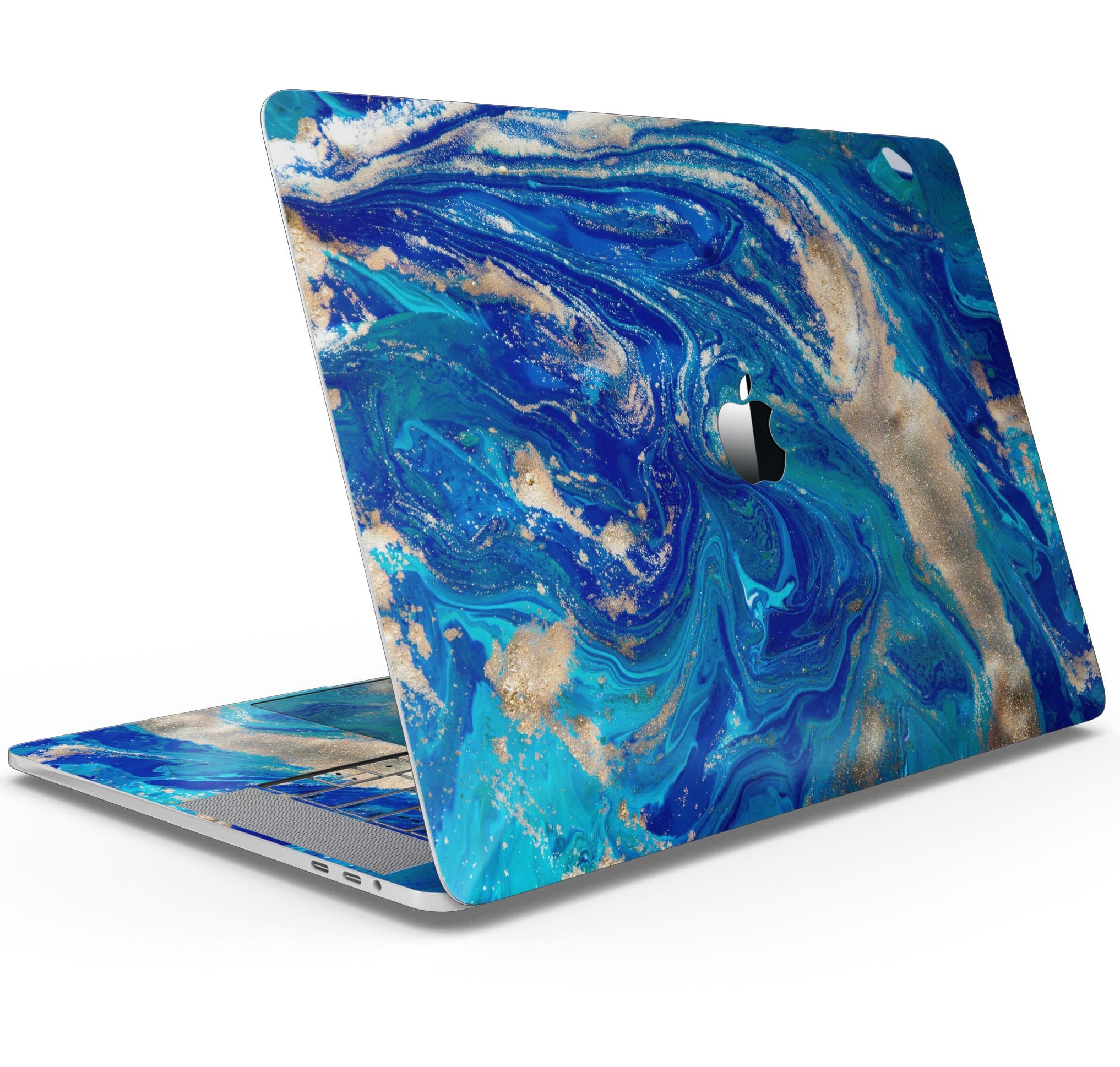 Vivid Blue Gold Acrylic Skin Decal Wrap Kit for MacBook, showcasing a vibrant design with a glossy finish.
