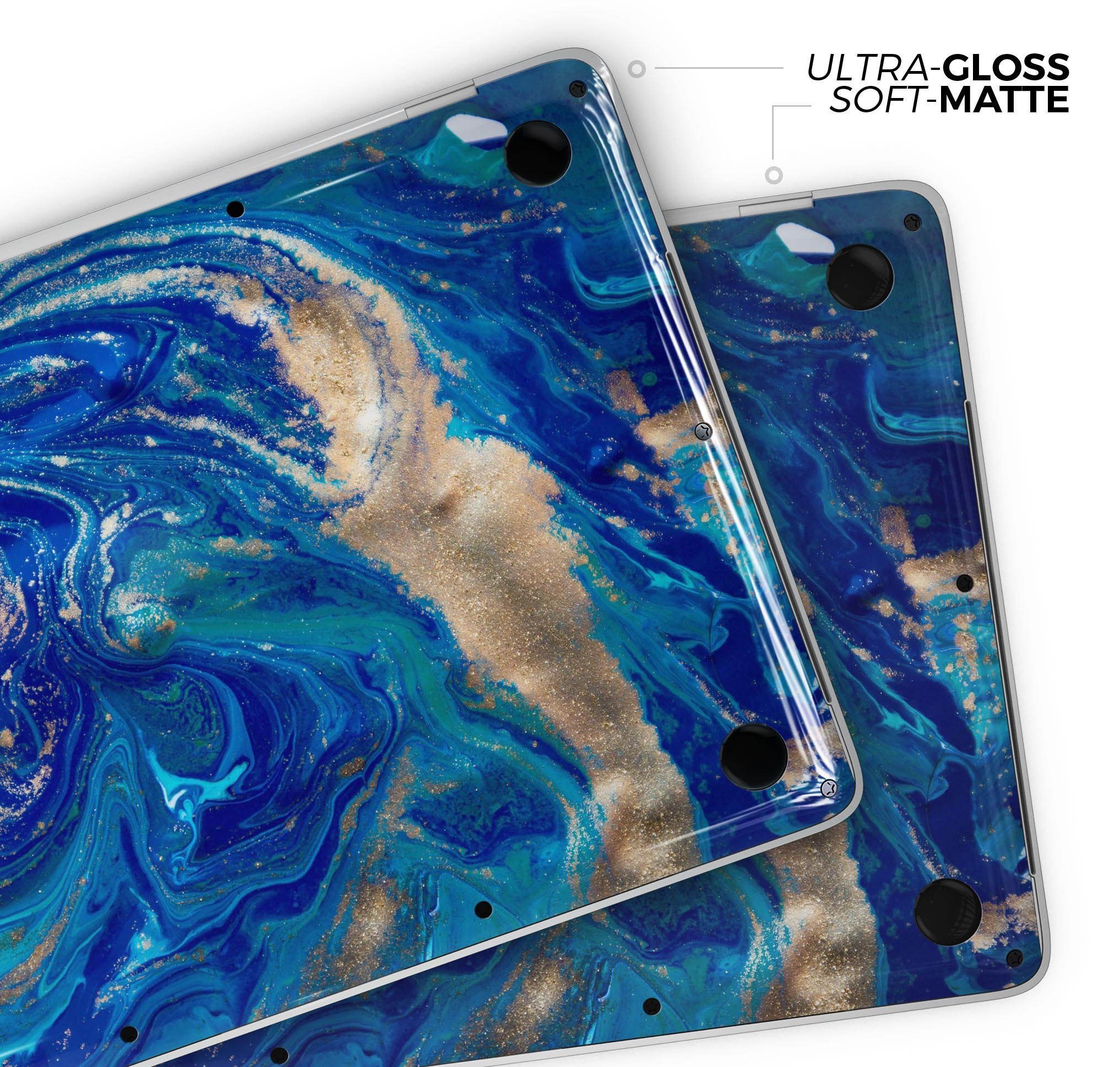 Vivid Blue Gold Acrylic Skin Decal Wrap Kit for MacBook, showcasing a vibrant design with a glossy finish.