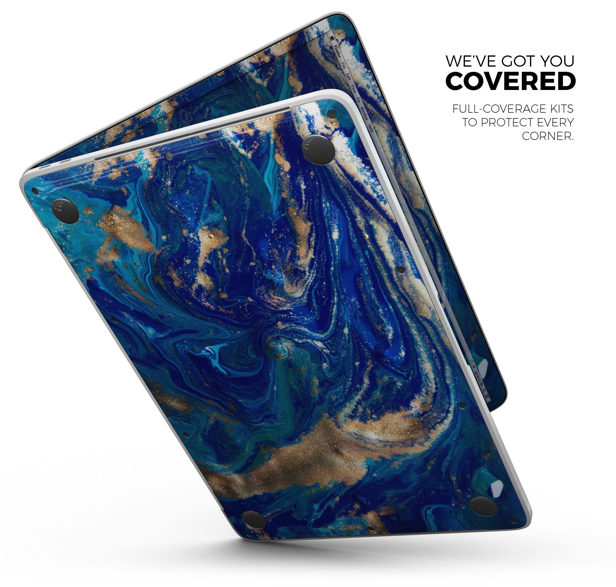 Vivid Blue Gold Acrylic Skin Decal Wrap Kit for MacBook, showcasing a vibrant design with a glossy finish.
