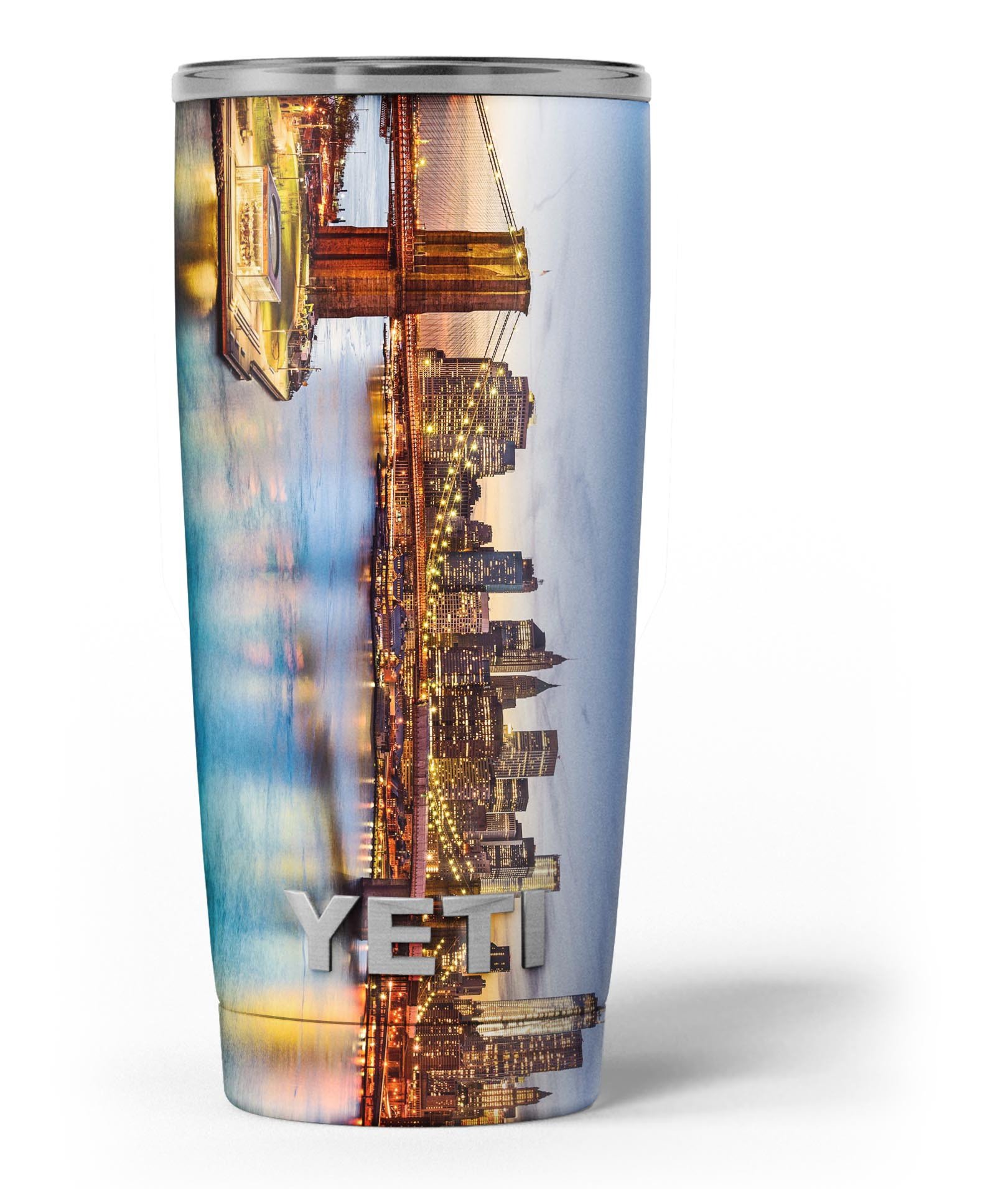 Vivid Brooklyn Bridge skin decal vinyl wrap kit for Yeti Cooler, showcasing vibrant colors and unique design.