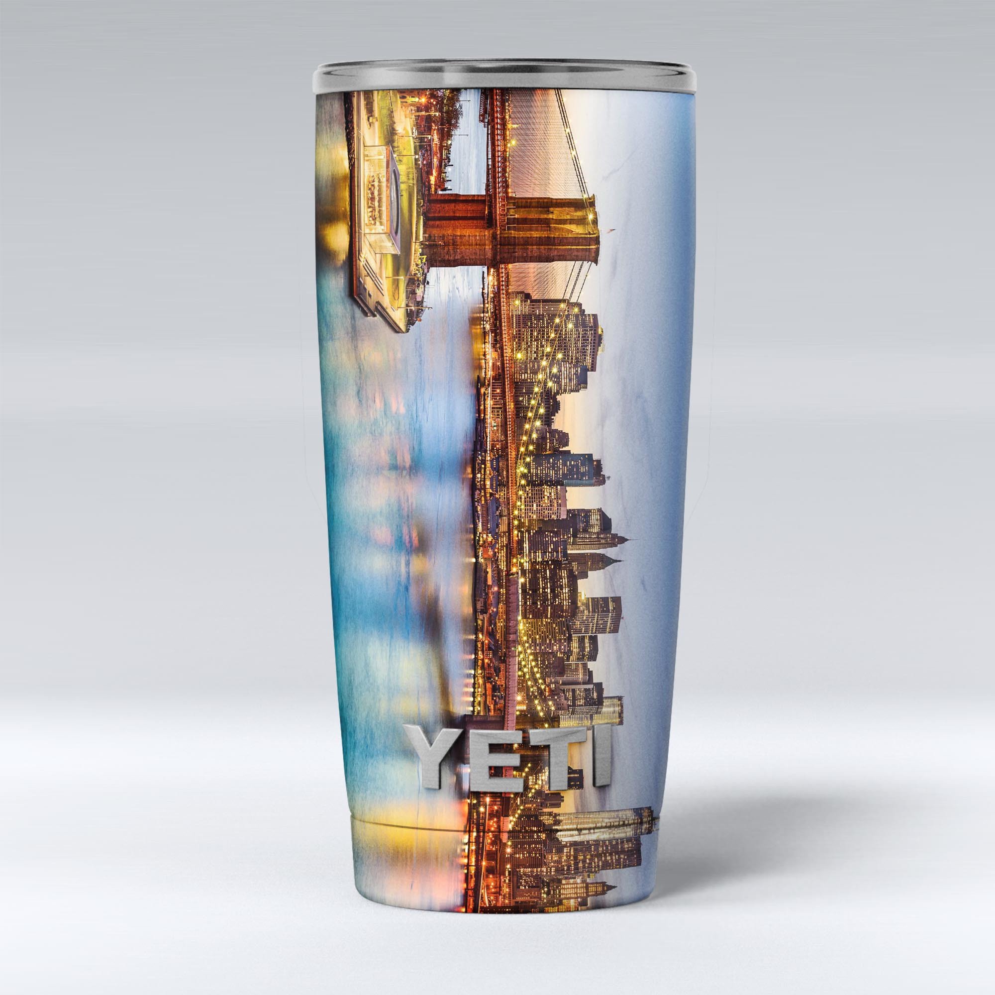 Vivid Brooklyn Bridge skin decal vinyl wrap kit for Yeti Cooler, showcasing vibrant colors and unique design.