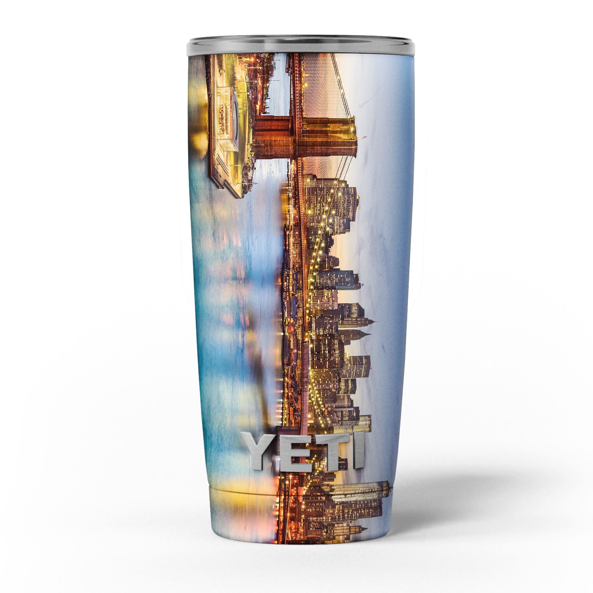 Vivid Brooklyn Bridge skin decal vinyl wrap kit for Yeti Cooler, showcasing vibrant colors and unique design.