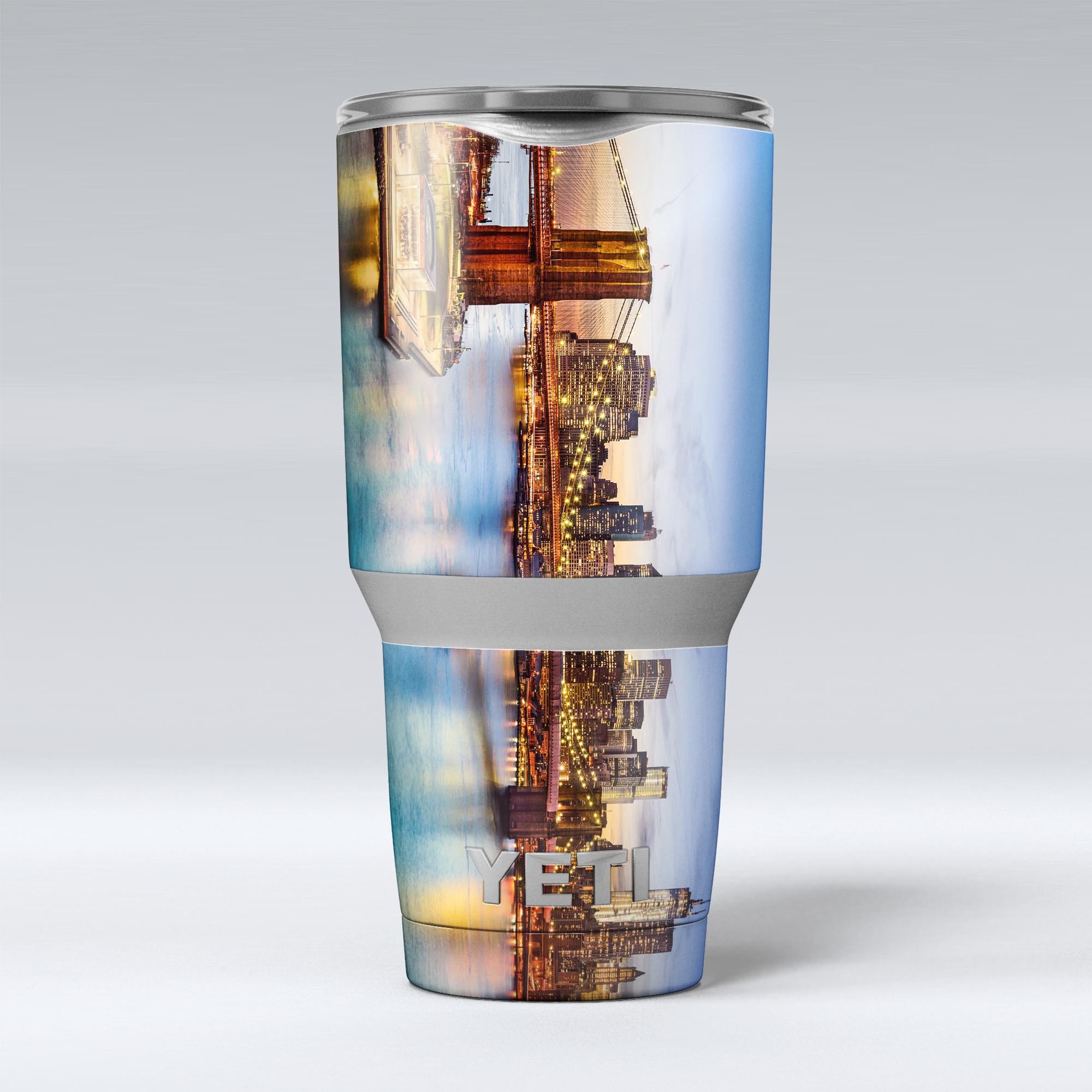 Vivid Brooklyn Bridge skin decal vinyl wrap kit for Yeti Cooler, showcasing vibrant colors and unique design.