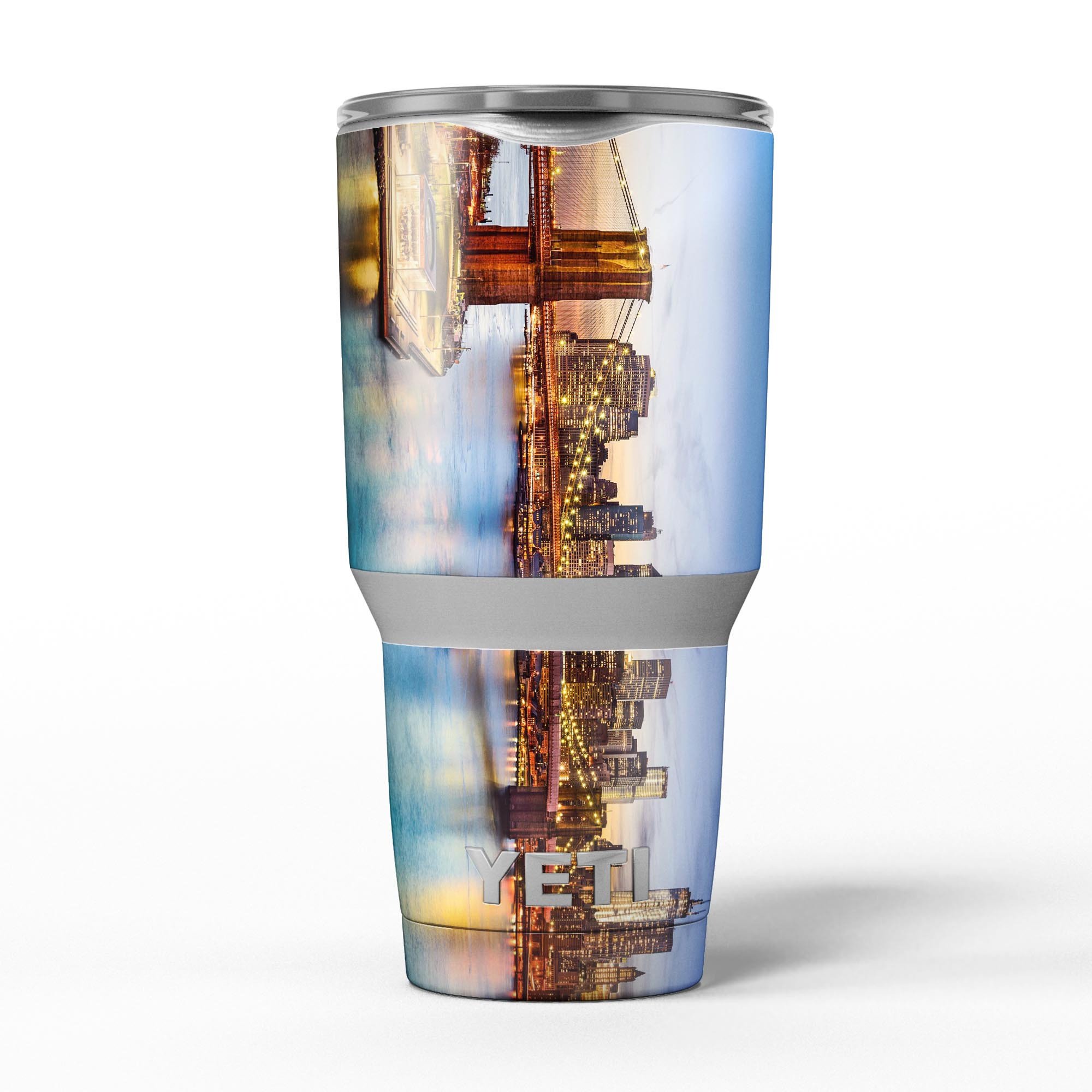 Vivid Brooklyn Bridge skin decal vinyl wrap kit for Yeti Cooler, showcasing vibrant colors and unique design.
