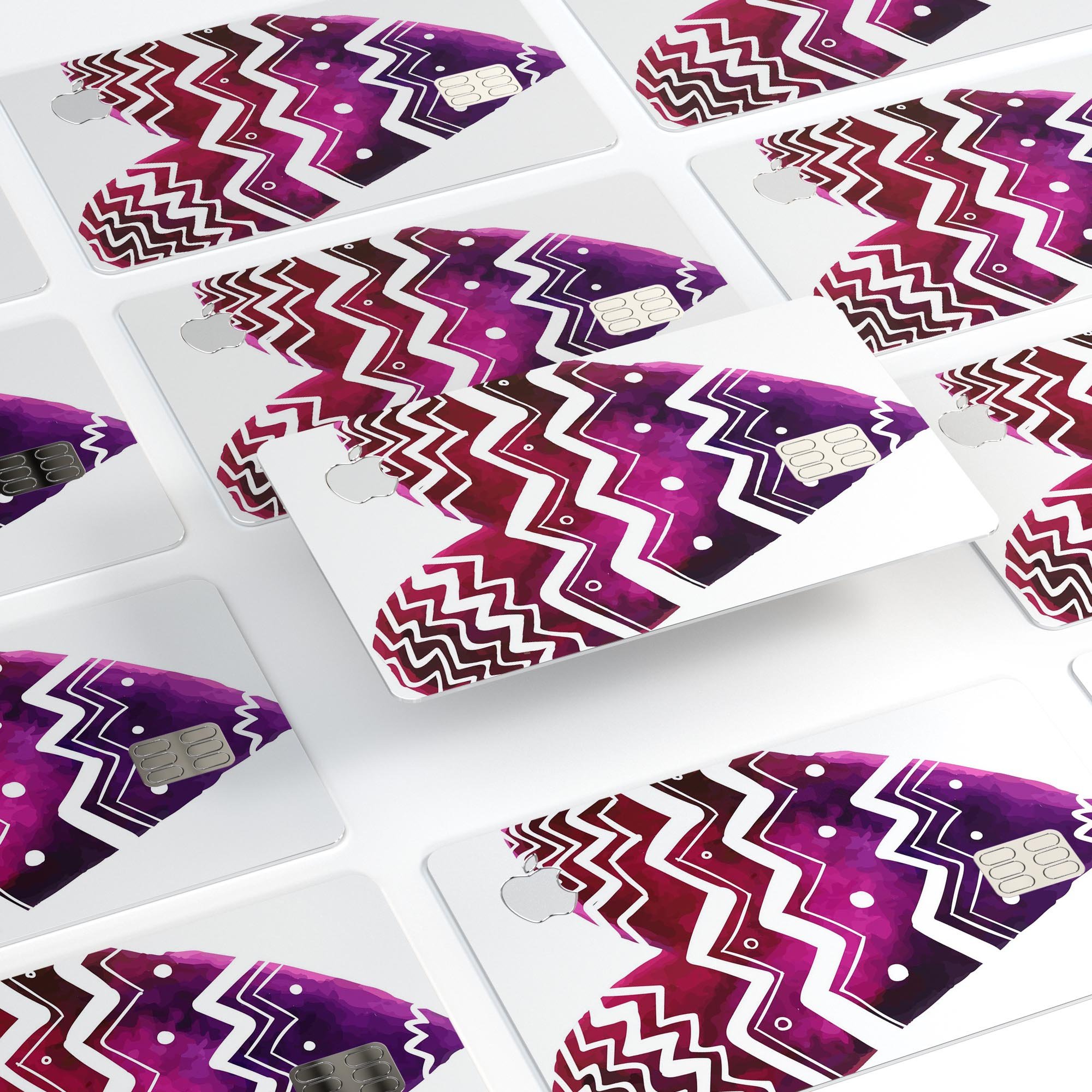 Vivid Colorful Chevron Water Heart decal skin for Apple Card, showcasing vibrant colors and unique chevron pattern.