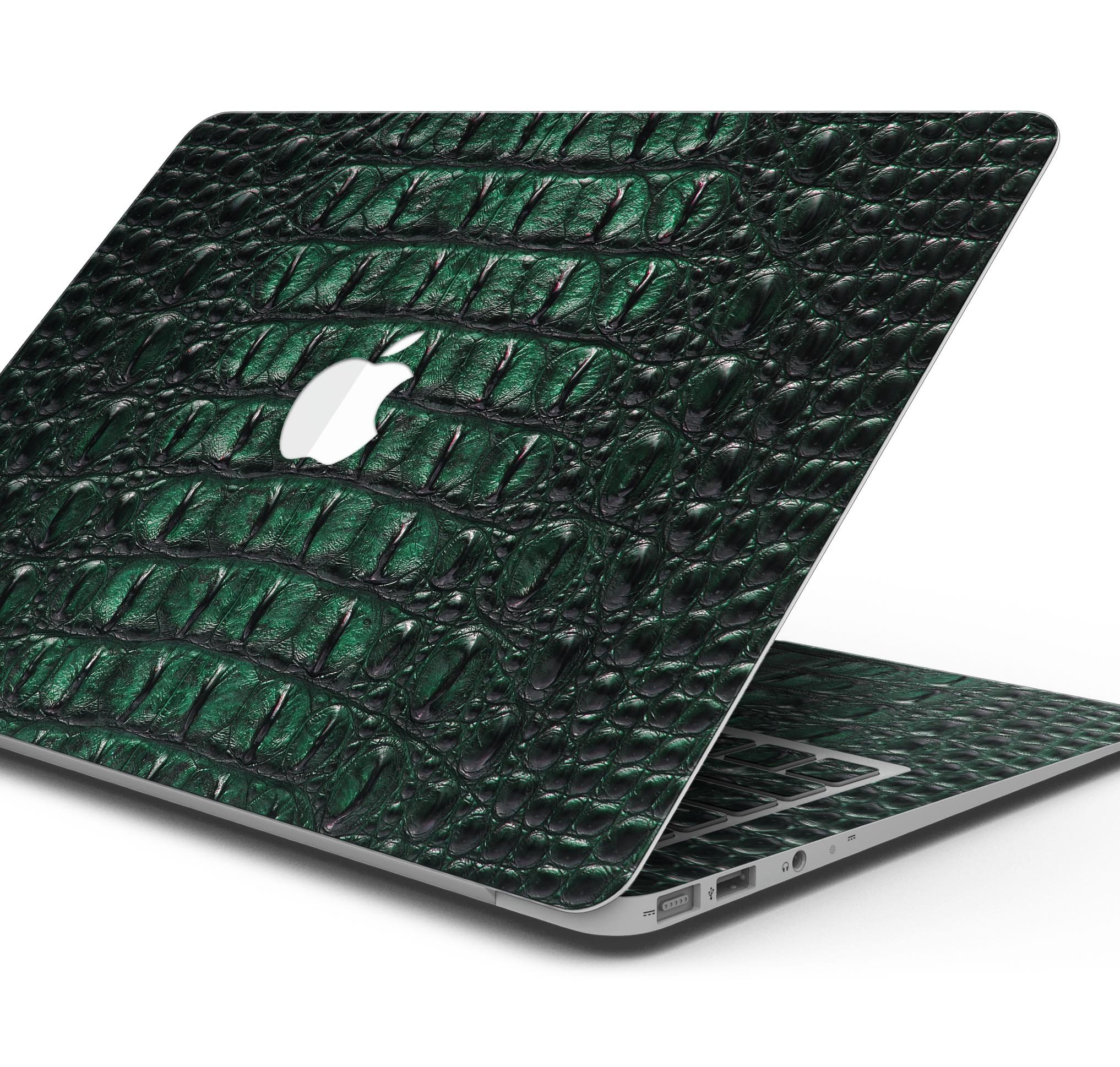 Vivid green crocodile skin decal wrap kit for MacBook, showcasing a stylish and protective design.