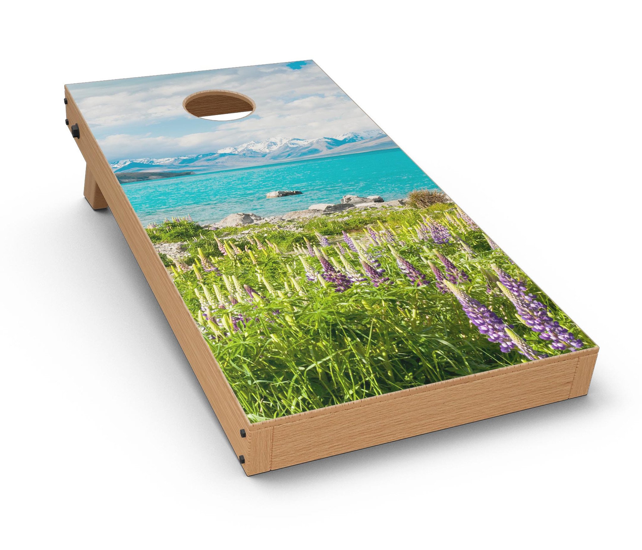 Vivid Paradise CornHole Board Skin Decal Kit showcasing vibrant colors and intricate designs, perfect for customizing Cornhole boards.