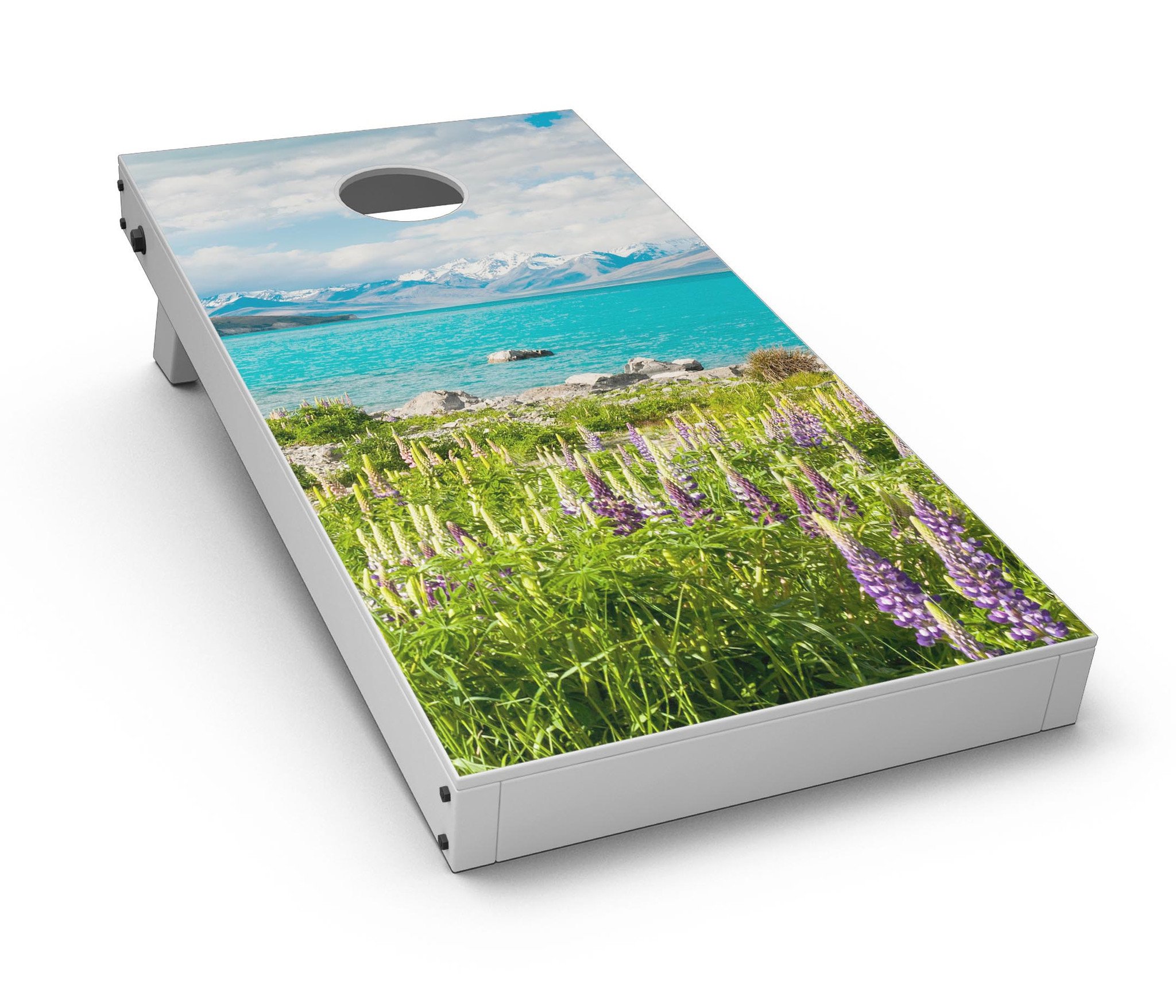 Vivid Paradise CornHole Board Skin Decal Kit showcasing vibrant colors and intricate designs, perfect for customizing Cornhole boards.