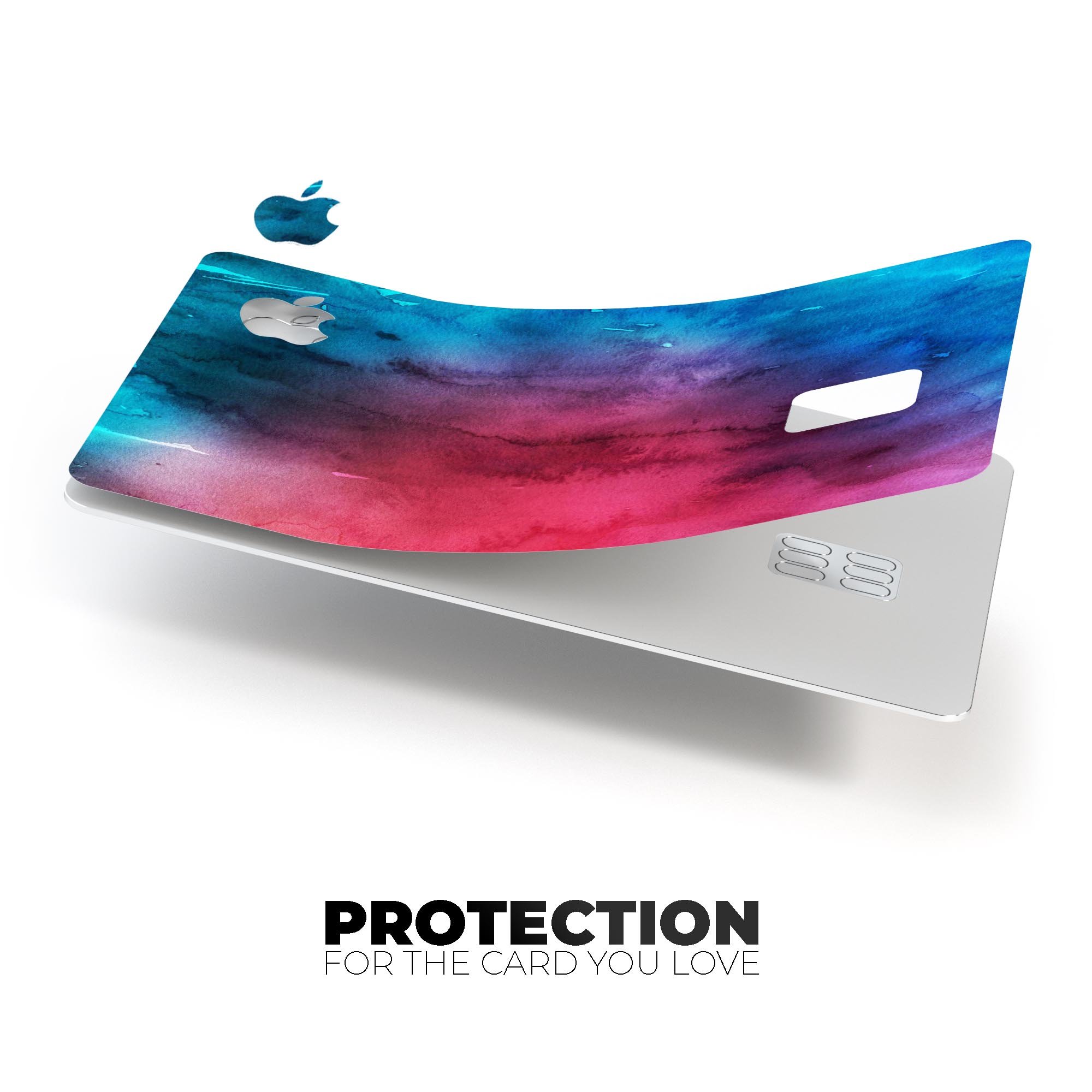 Vivid Pink 869 Absorbed Watercolor Texture decal applied on an Apple Card, showcasing its vibrant color and protective features.