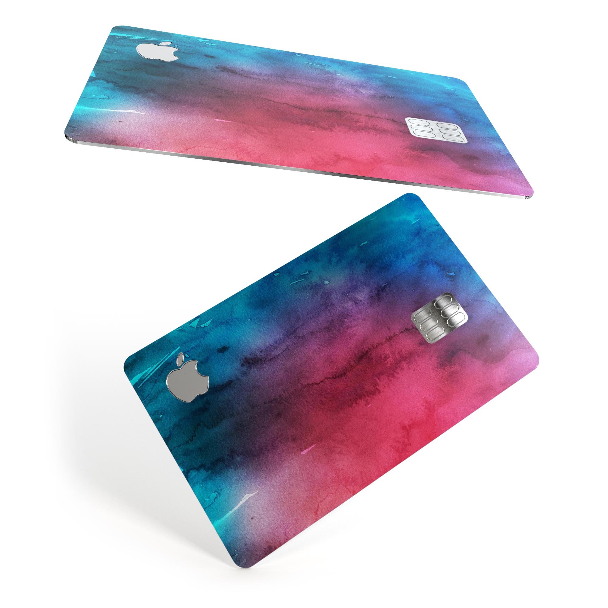 Vivid Pink 869 Absorbed Watercolor Texture decal applied on an Apple Card, showcasing its vibrant color and protective features.