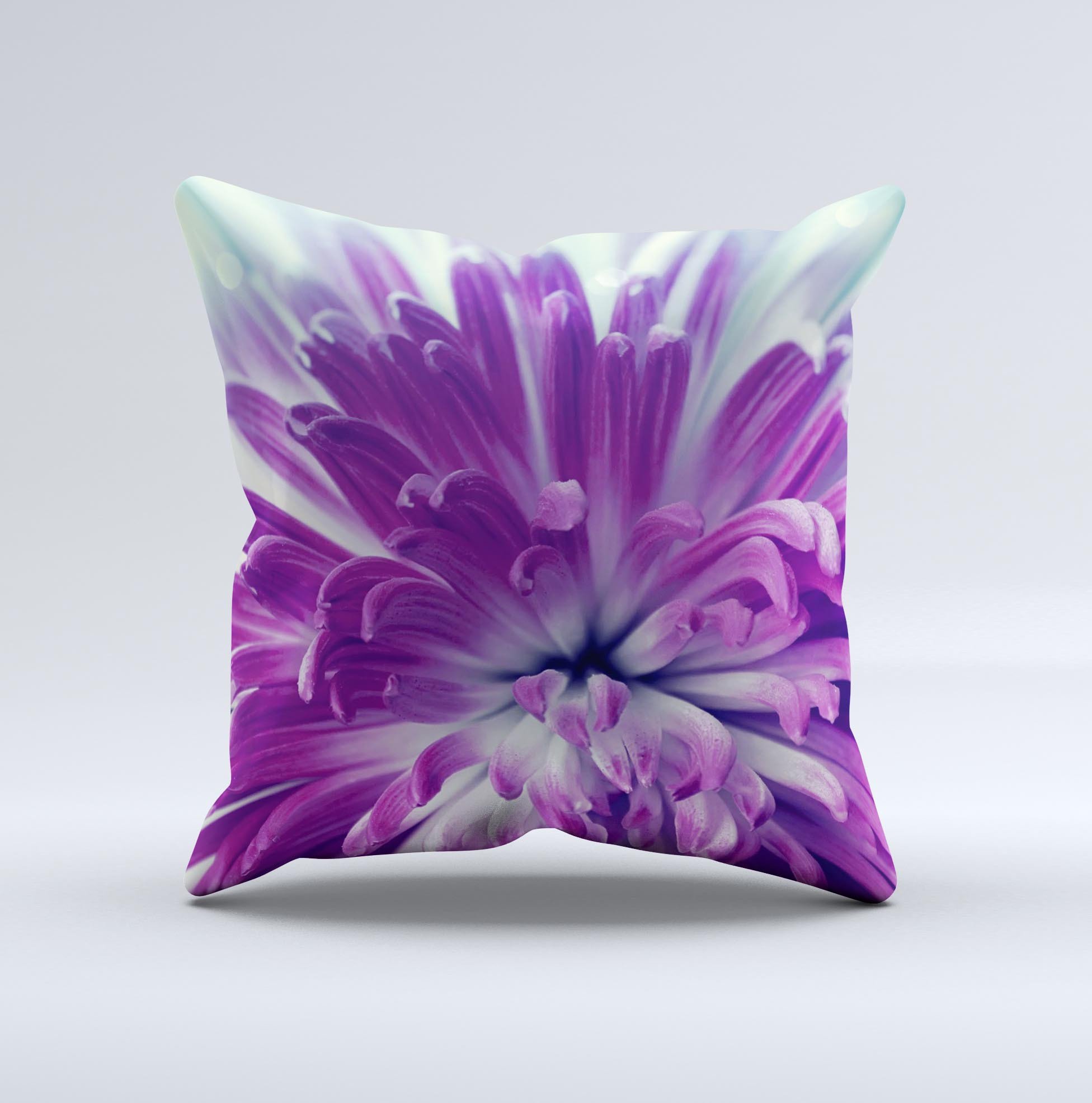 Vivid Purple Flower ink-Fuzed Decorative Throw Pillow showcasing vibrant floral design on soft fabric, handcrafted in Virginia.
