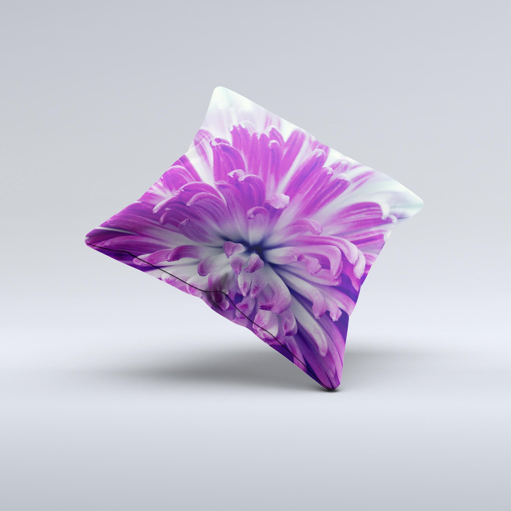 Vivid Purple Flower ink-Fuzed Decorative Throw Pillow showcasing vibrant floral design on soft fabric, handcrafted in Virginia.