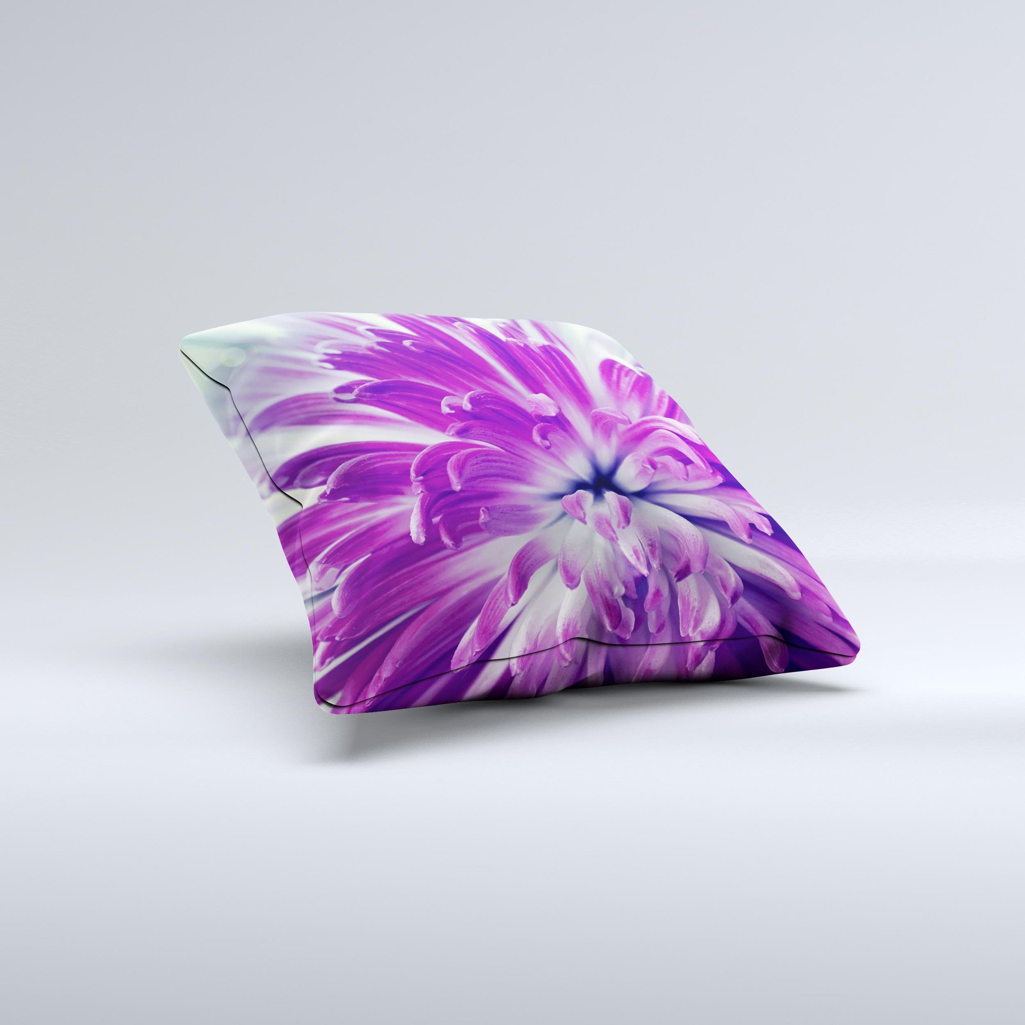 Vivid Purple Flower ink-Fuzed Decorative Throw Pillow showcasing vibrant floral design on soft fabric, handcrafted in Virginia.