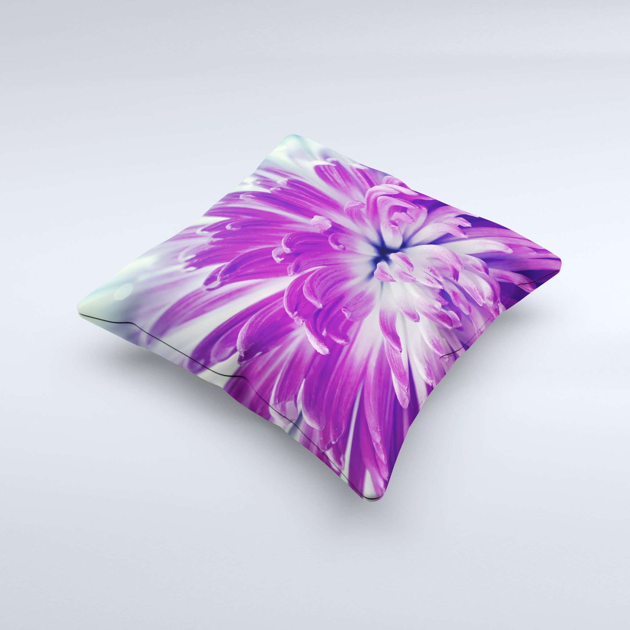 Vivid Purple Flower ink-Fuzed Decorative Throw Pillow showcasing vibrant floral design on soft fabric, handcrafted in Virginia.