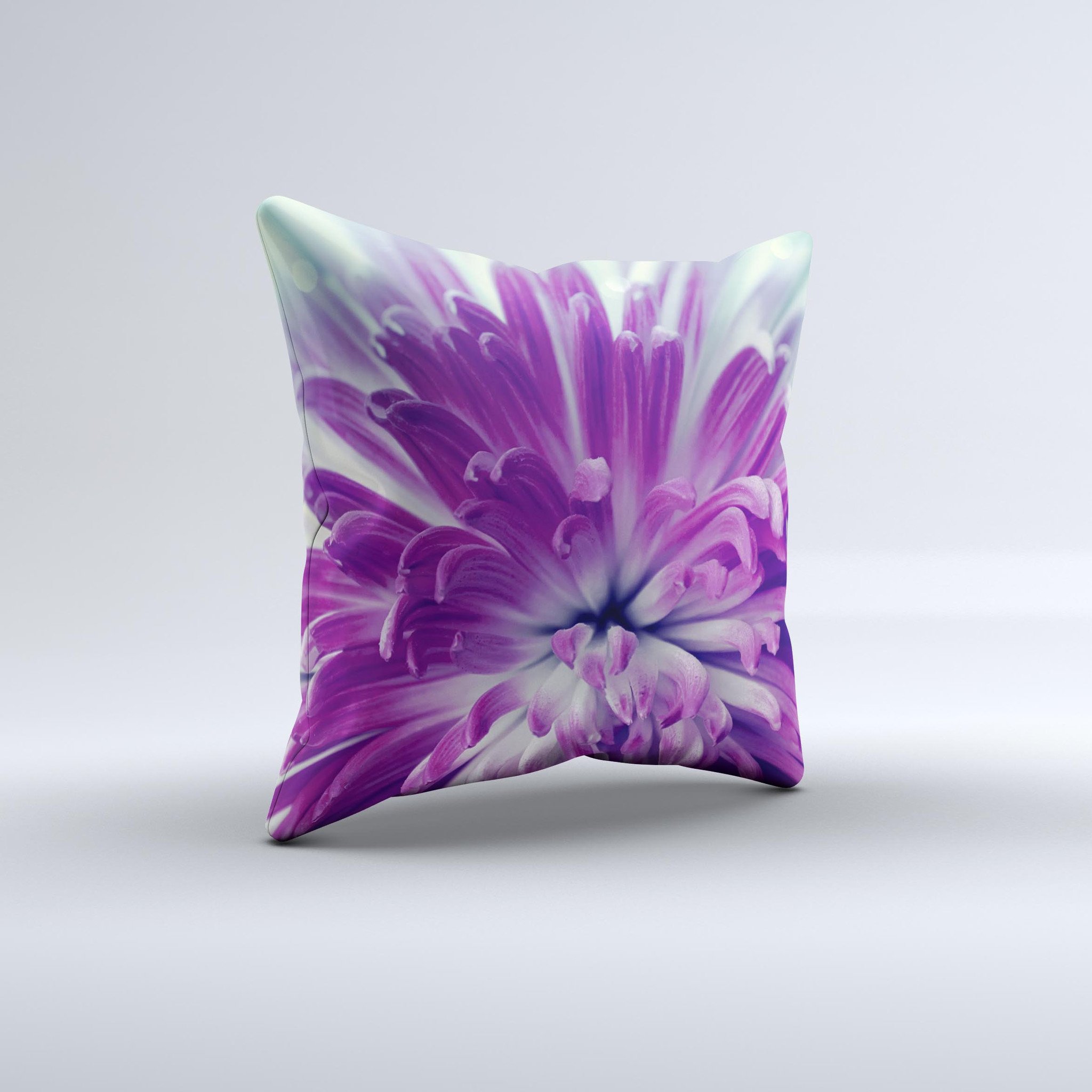 Vivid Purple Flower ink-Fuzed Decorative Throw Pillow showcasing vibrant floral design on soft fabric, handcrafted in Virginia.