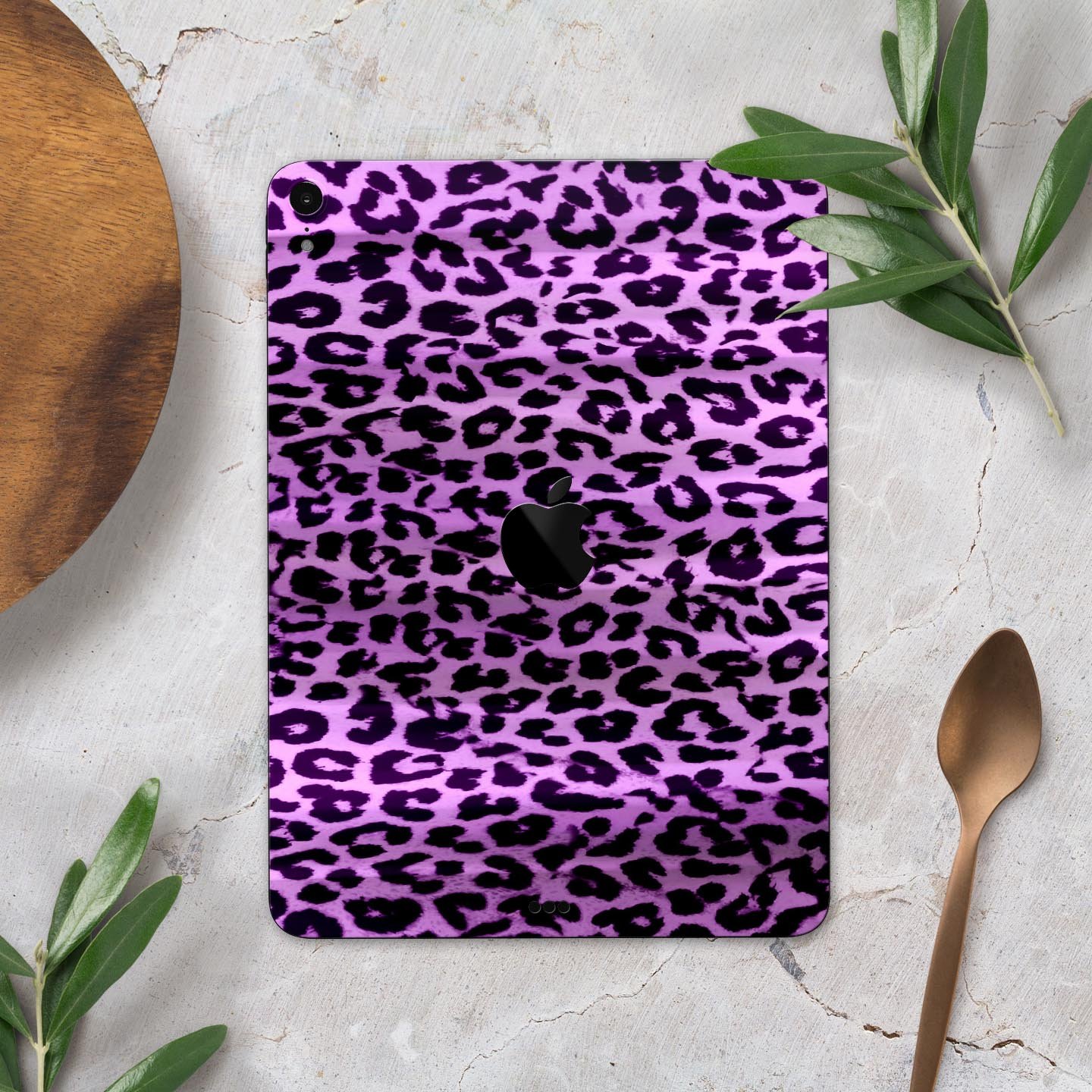 Vivid Purple Leopard Print Full Body Skin Decal for Apple iPad, showcasing vibrant colors and unique design.