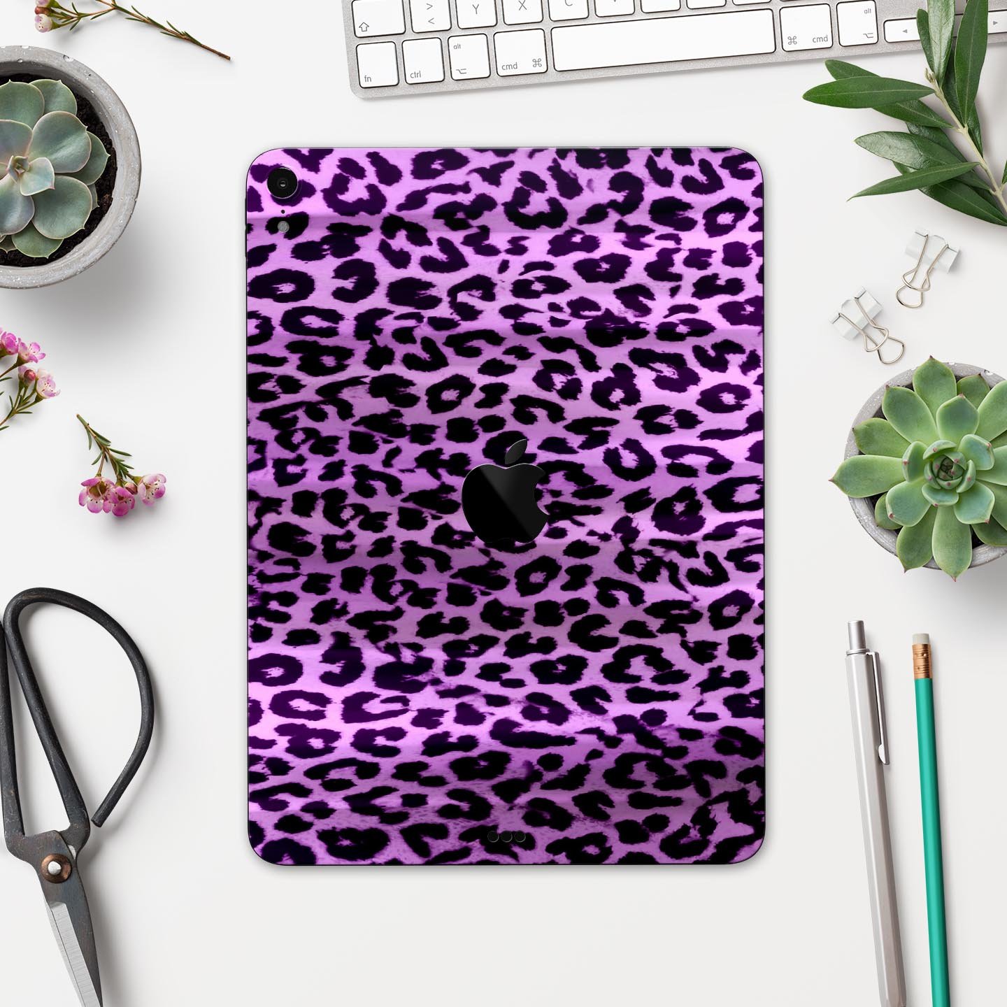 Vivid Purple Leopard Print Full Body Skin Decal for Apple iPad, showcasing vibrant colors and unique design.