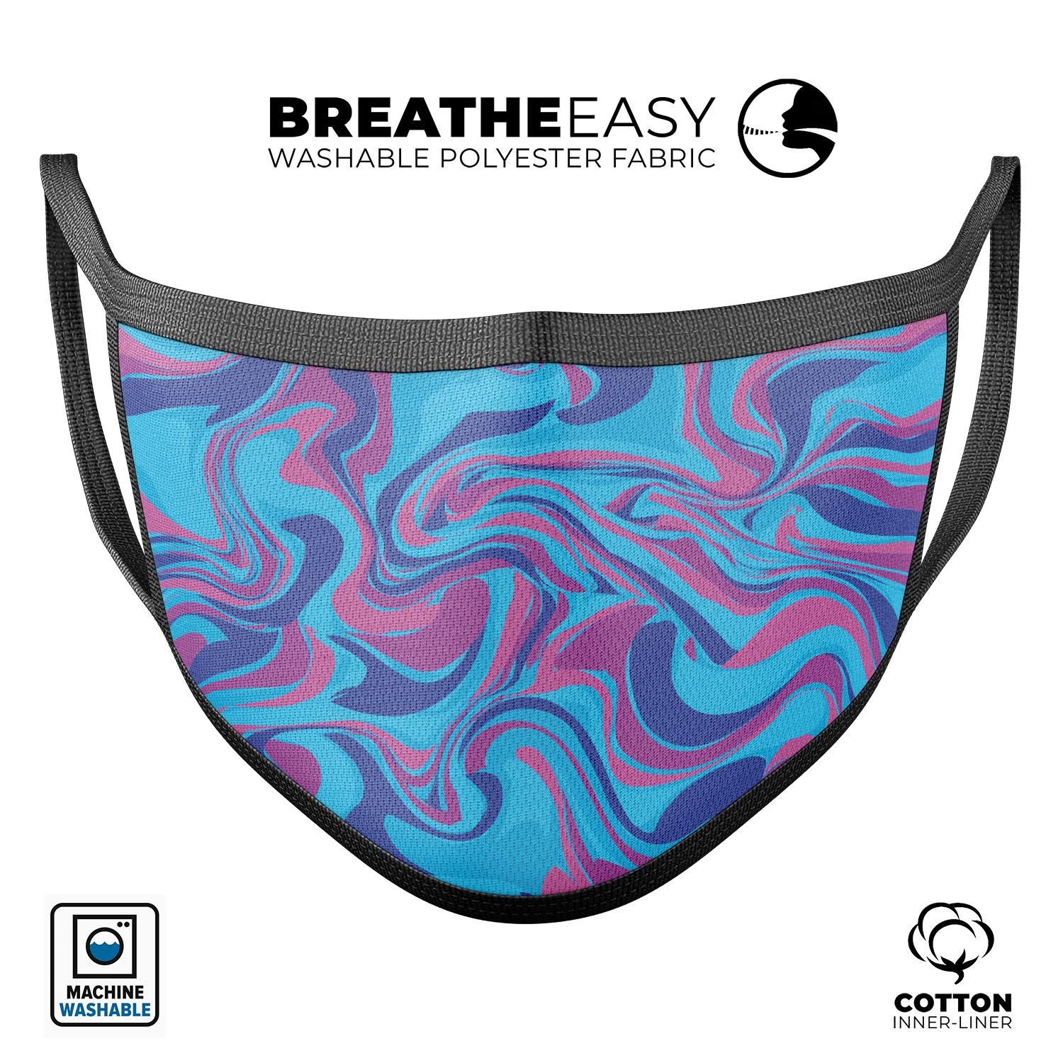 Vivid Retro Swirls mouth cover, unisex anti-dust cotton mask with adjustable ear loops, made in the USA.