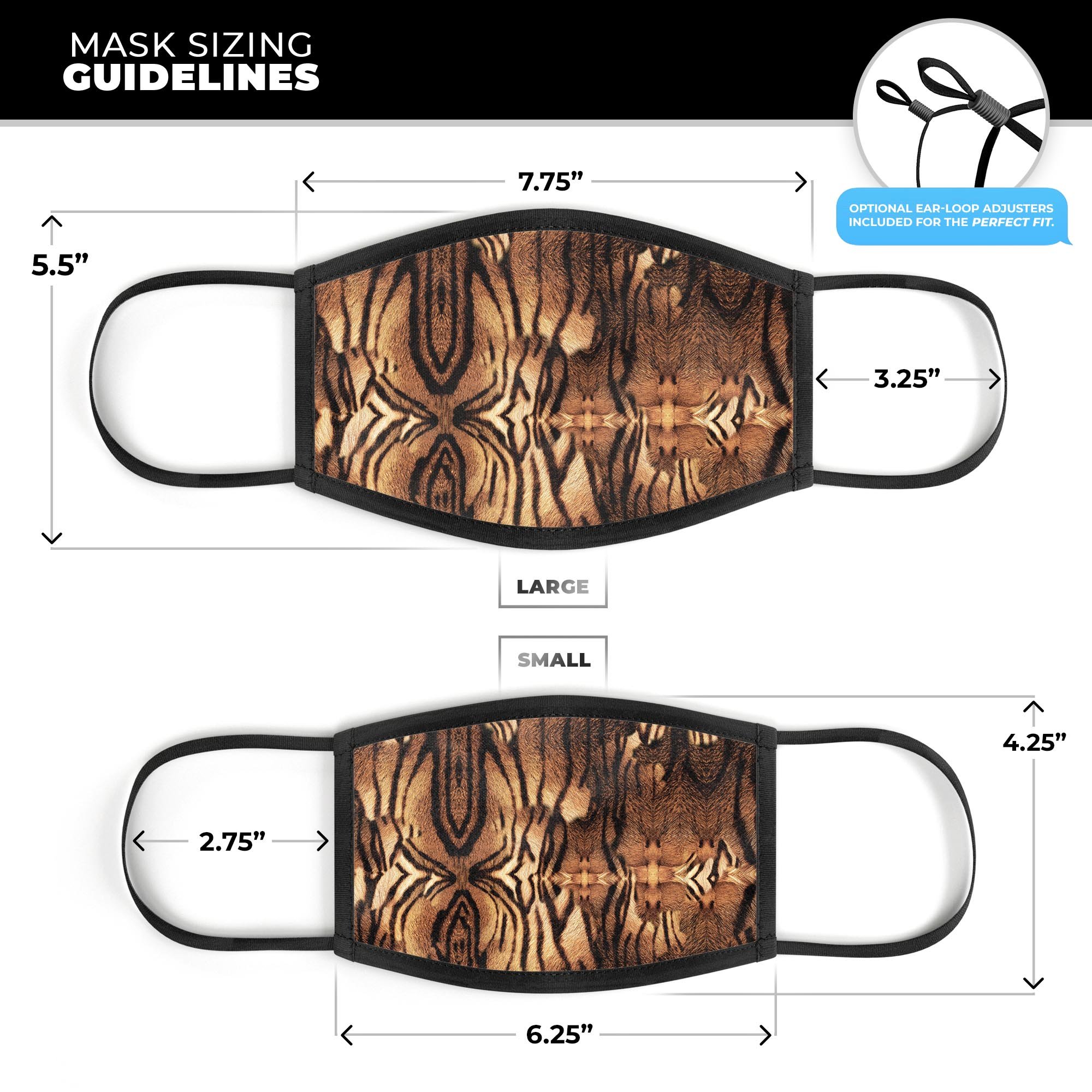 Vivid Tiger Animal Print Mouth Cover, showcasing a colorful tiger pattern, adjustable ear loops, and soft cotton interior.