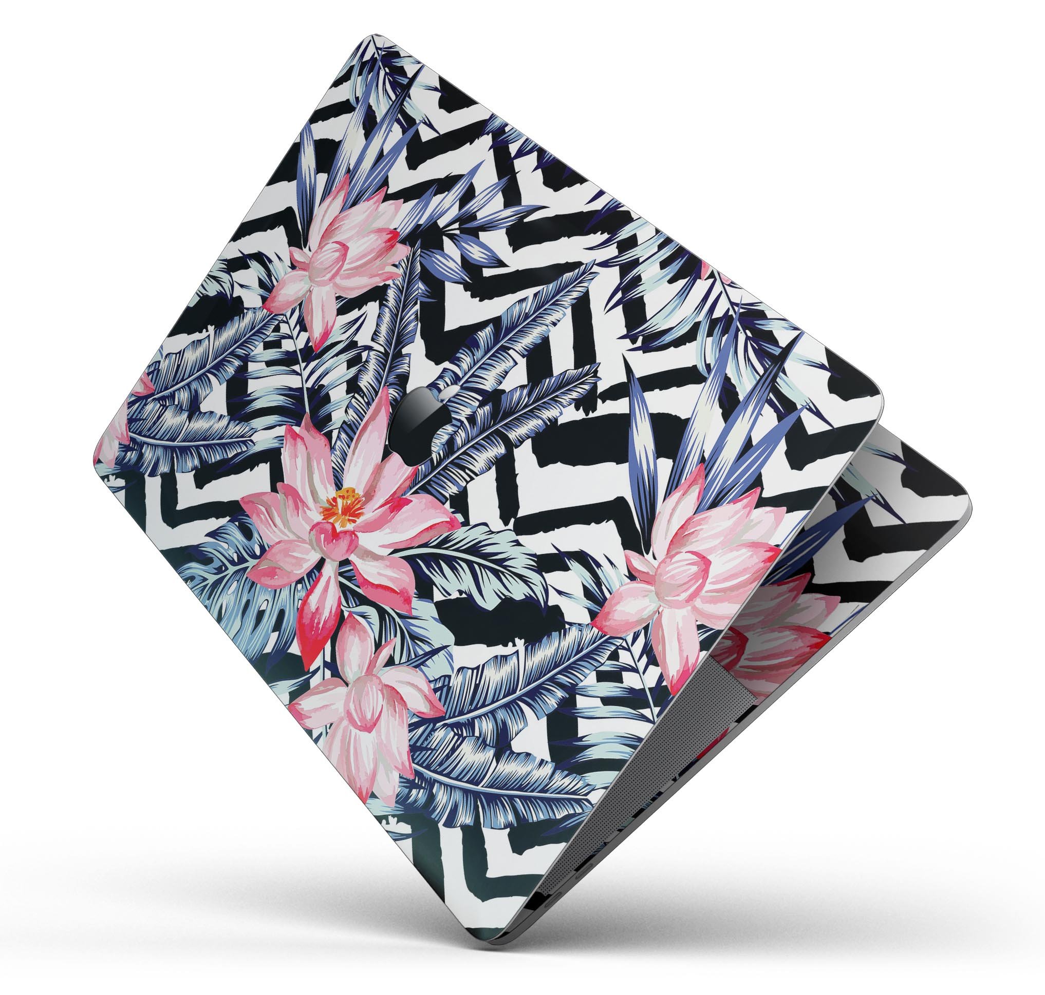 Vivid Tropical Chevron Floral Skin Decal Wrap Kit for MacBook, showcasing vibrant floral patterns and a sleek design.