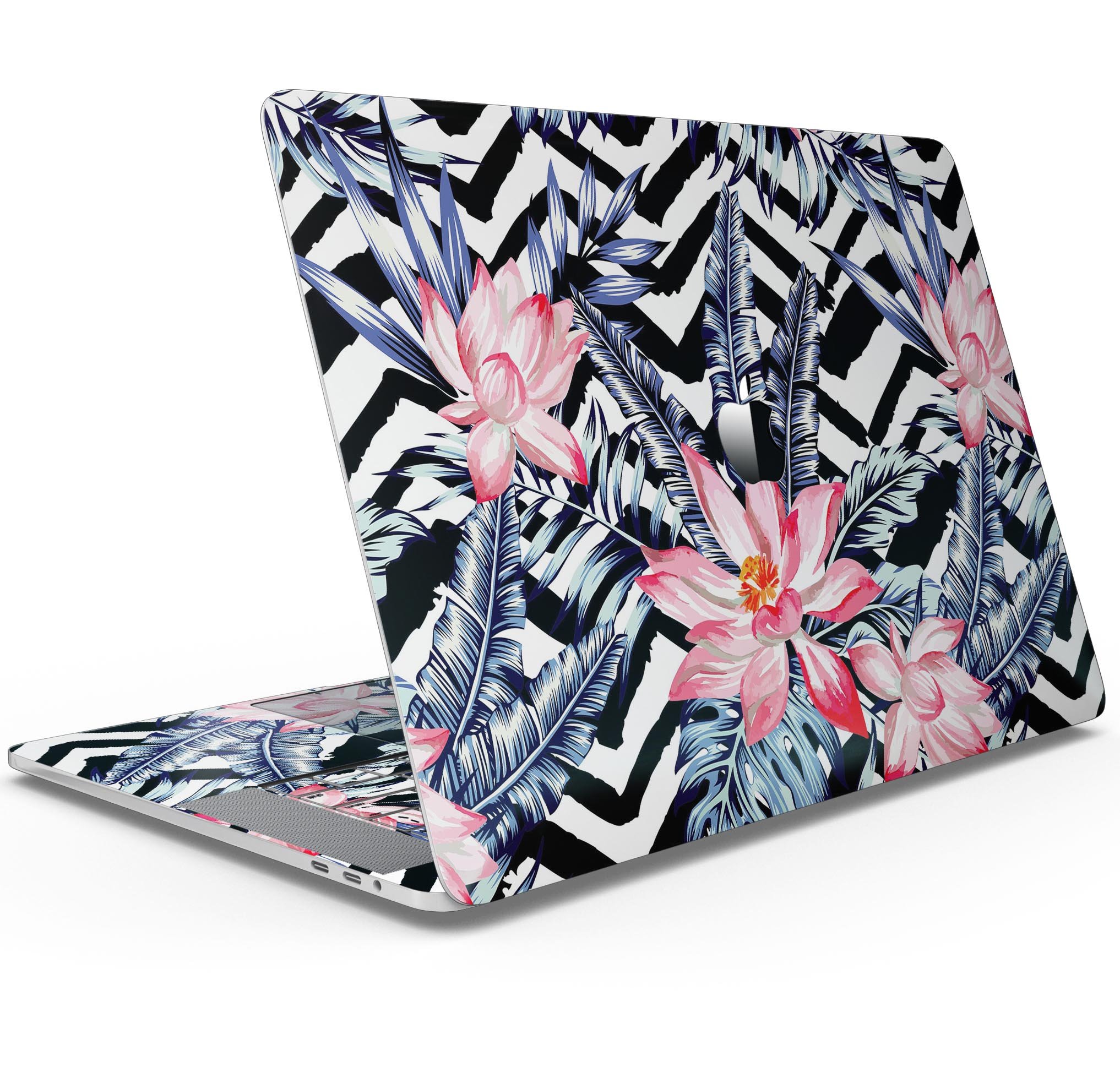 Vivid Tropical Chevron Floral Skin Decal Wrap Kit for MacBook, showcasing vibrant floral patterns and a sleek design.