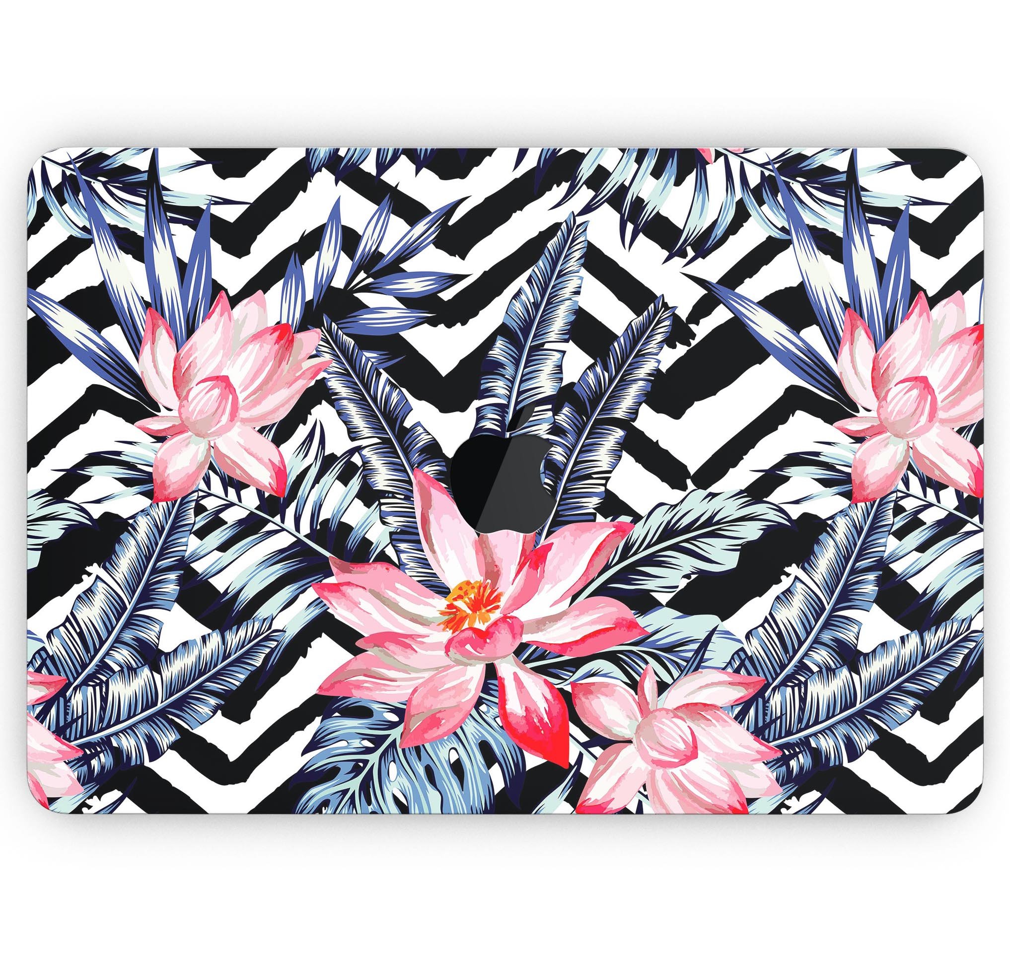 Vivid Tropical Chevron Floral Skin Decal Wrap Kit for MacBook, showcasing vibrant floral patterns and a sleek design.