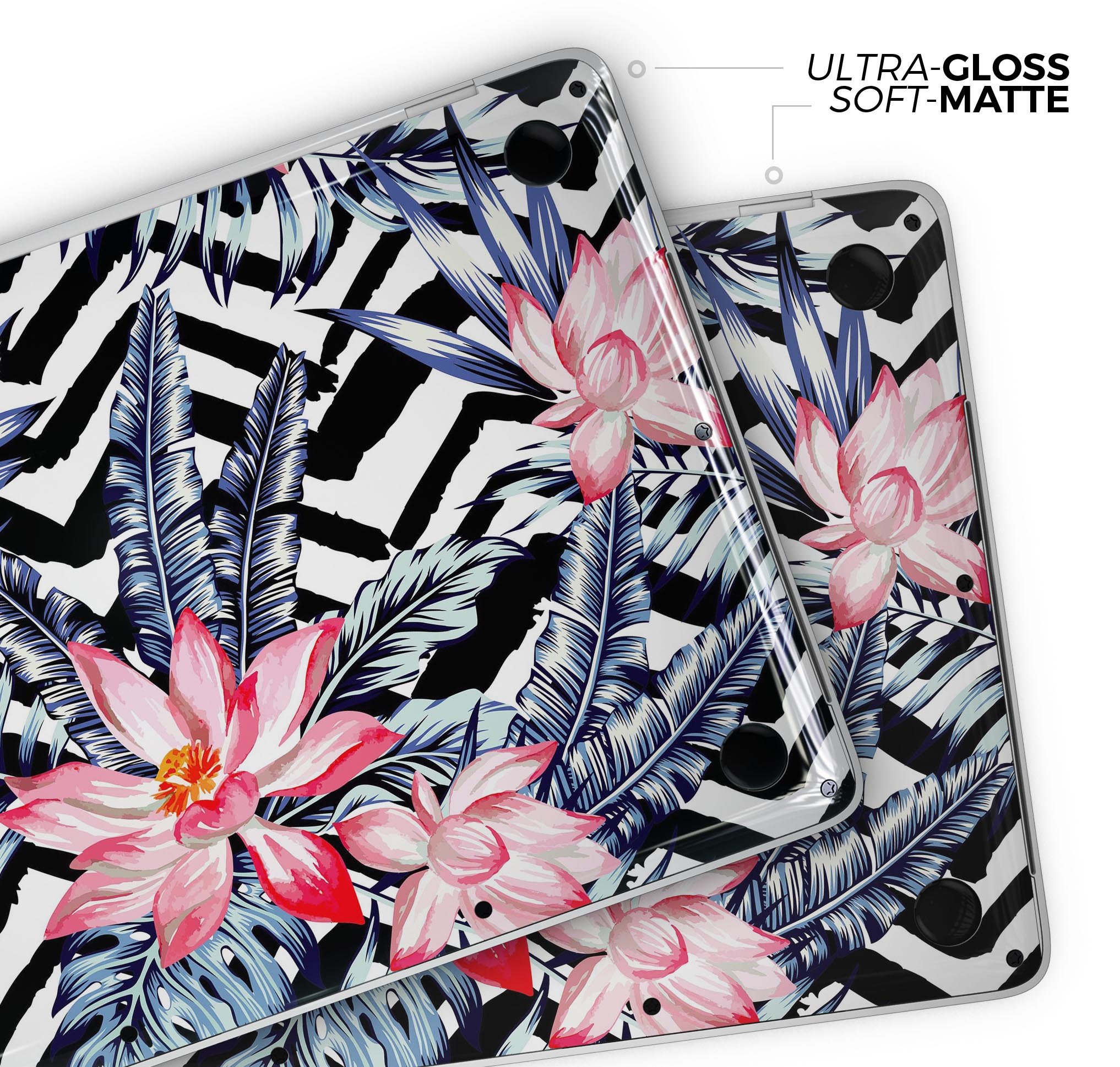 Vivid Tropical Chevron Floral Skin Decal Wrap Kit for MacBook, showcasing vibrant floral patterns and a sleek design.