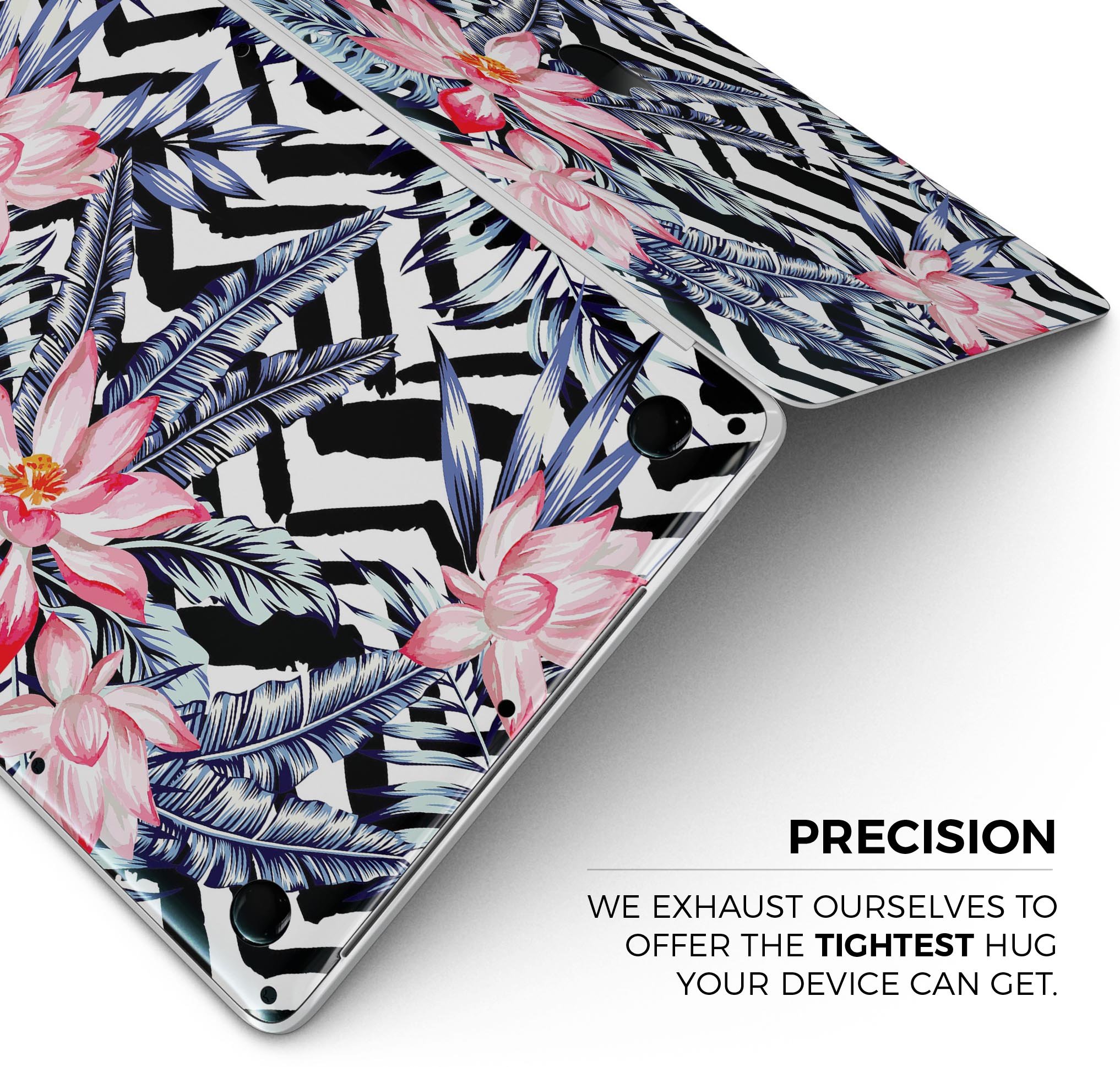 Vivid Tropical Chevron Floral Skin Decal Wrap Kit for MacBook, showcasing vibrant floral patterns and a sleek design.