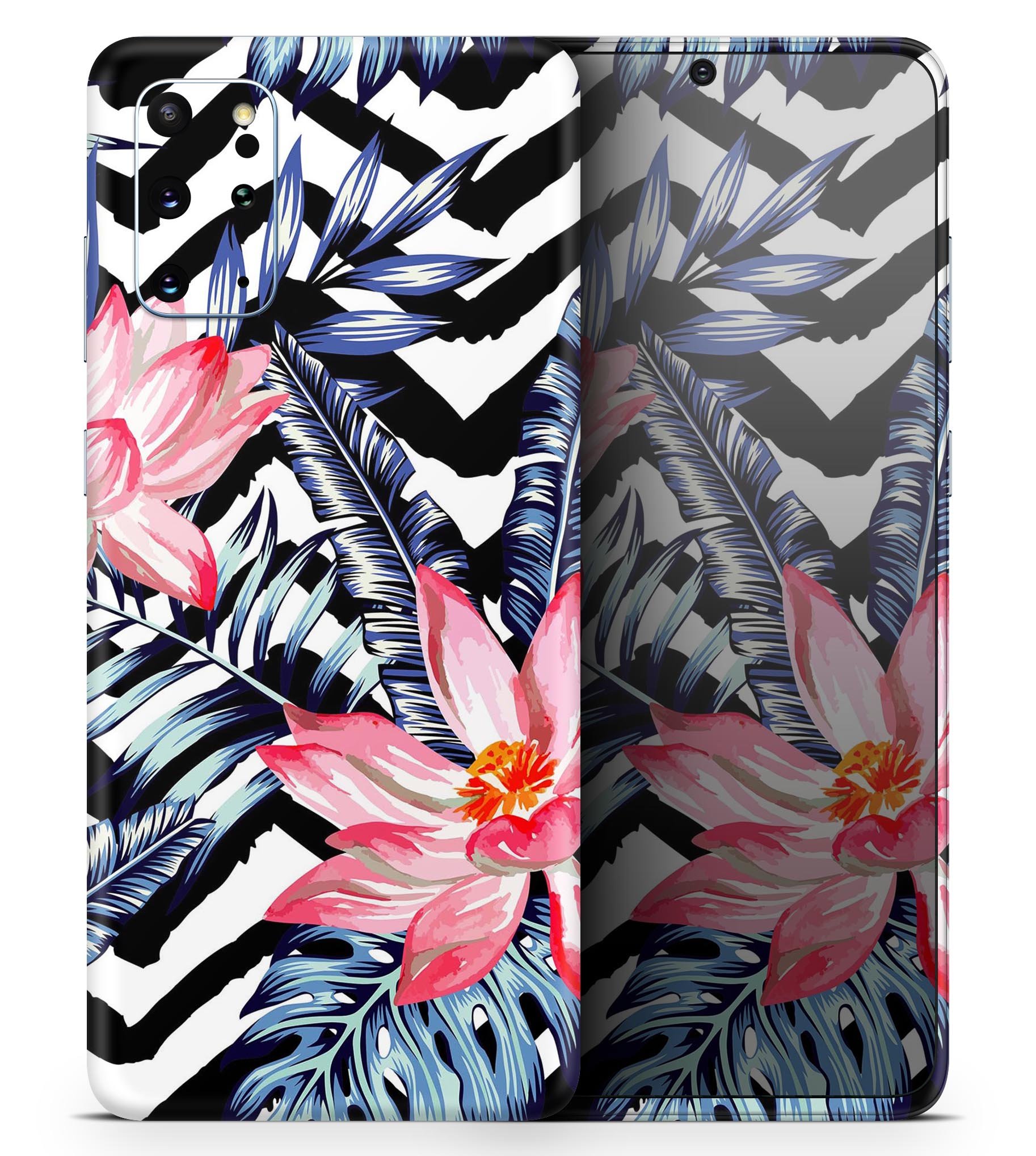 Vivid Tropical Chevron Floral Skin-Kit for Samsung Galaxy, showcasing vibrant colors and floral patterns on a sleek device.